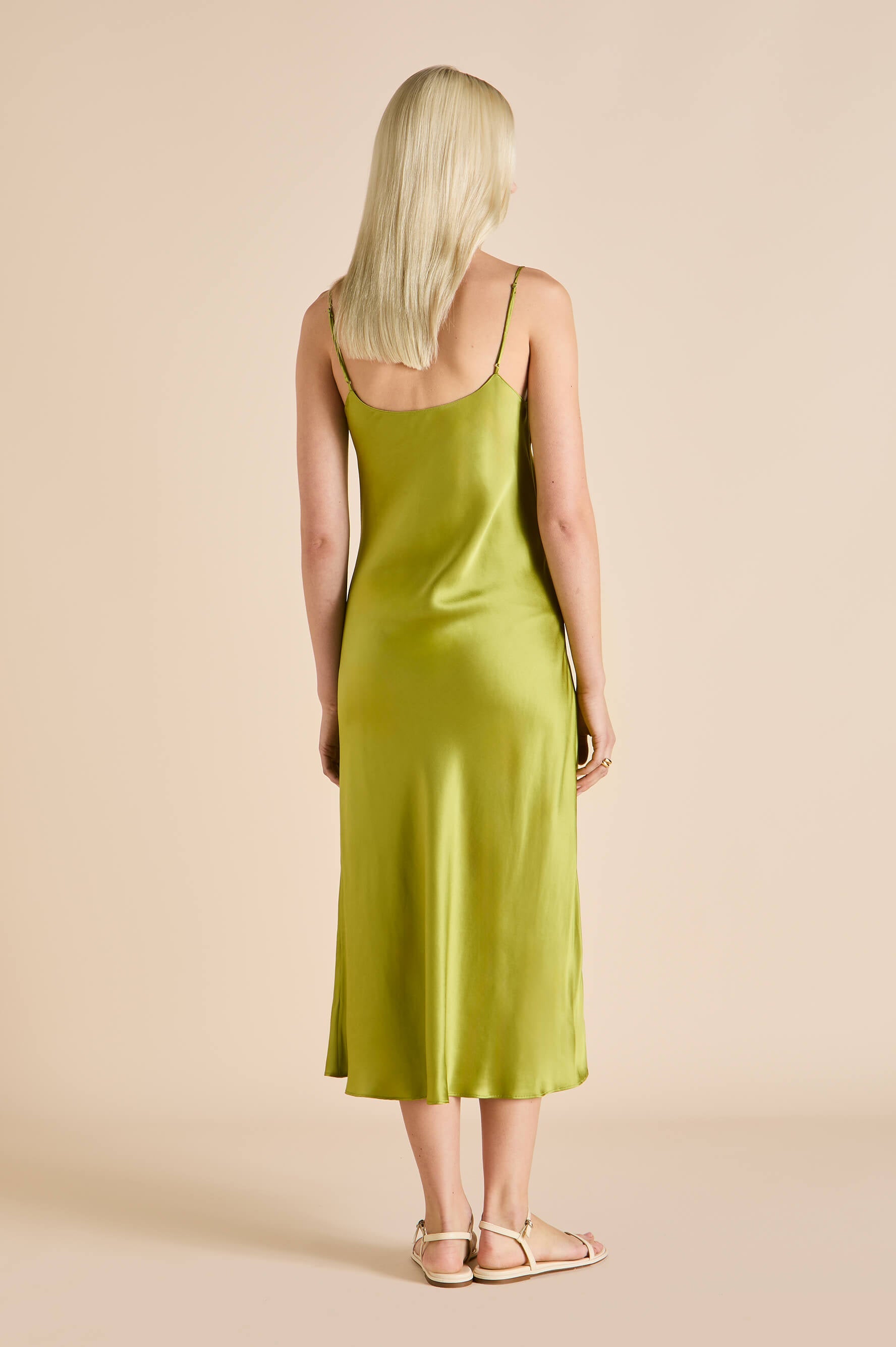 Artemis Olive Green Slip Dress in Silk Satin