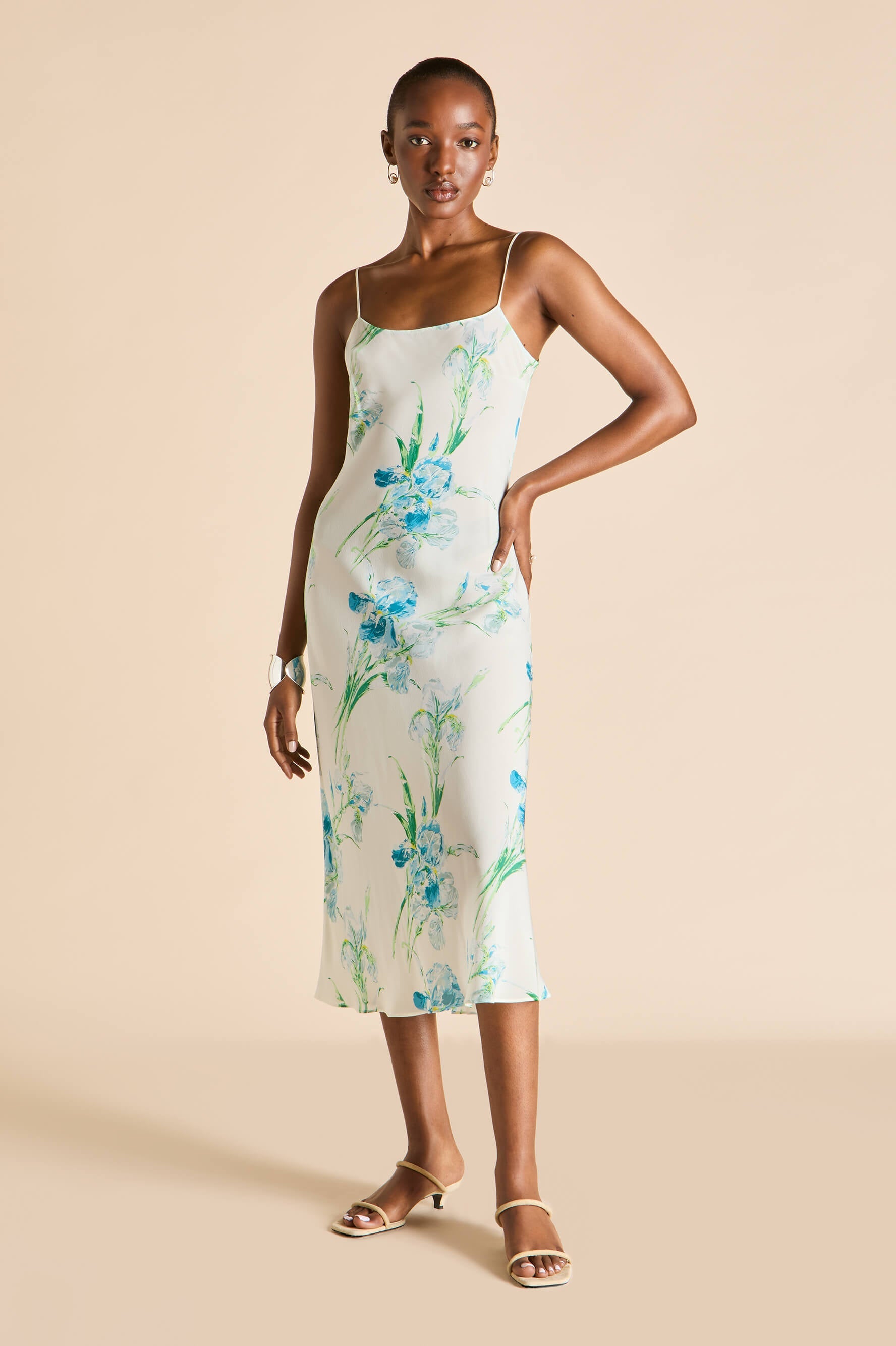 Artemis Samphire Ivory Floral Dress in Silk-Chiffon
