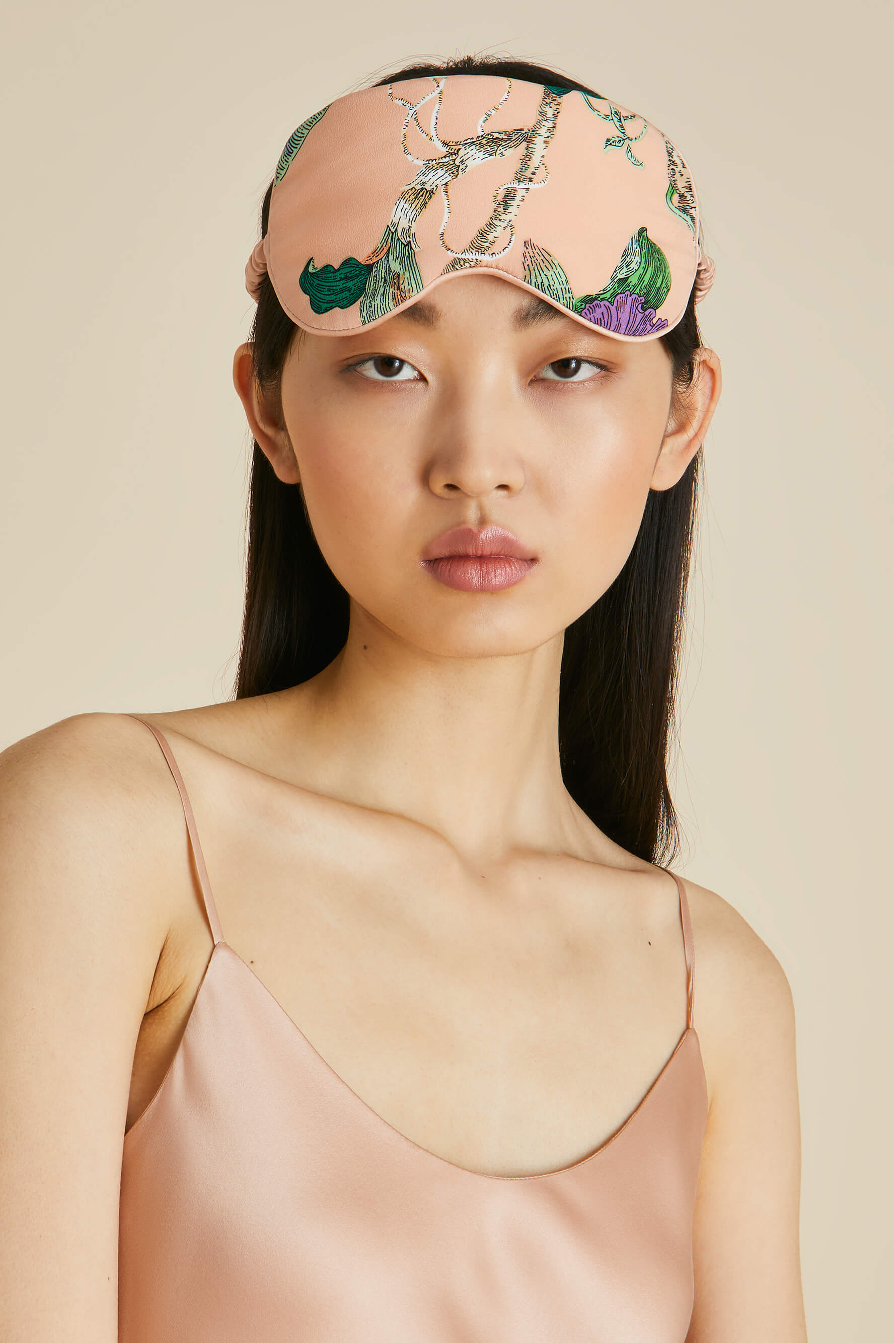 Audrey Andromeda Pink Floral Eye Mask in Silk Crêpe de Chine