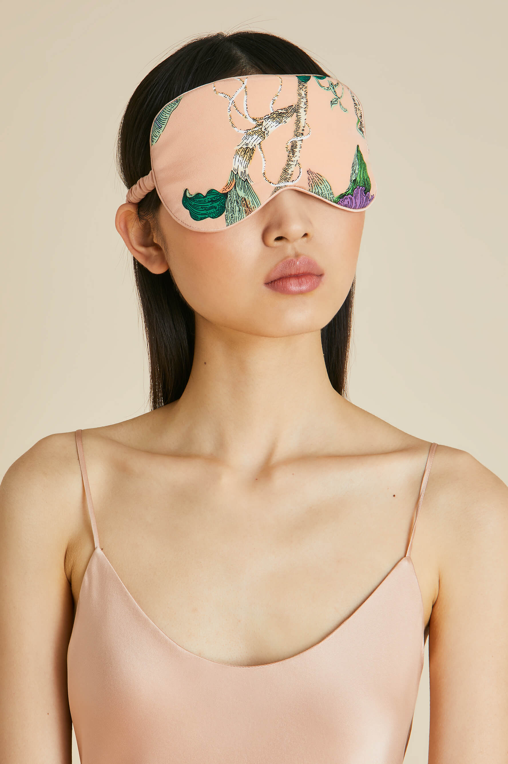 Audrey Andromeda Pink Floral Eye Mask in Silk Crêpe de Chine