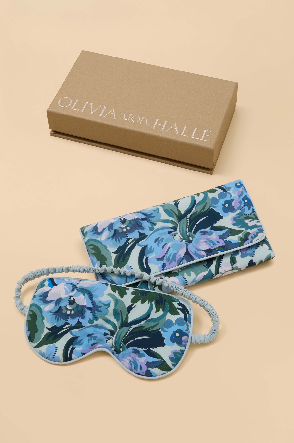 audrey azura blue floral eye mask in cotton-silk