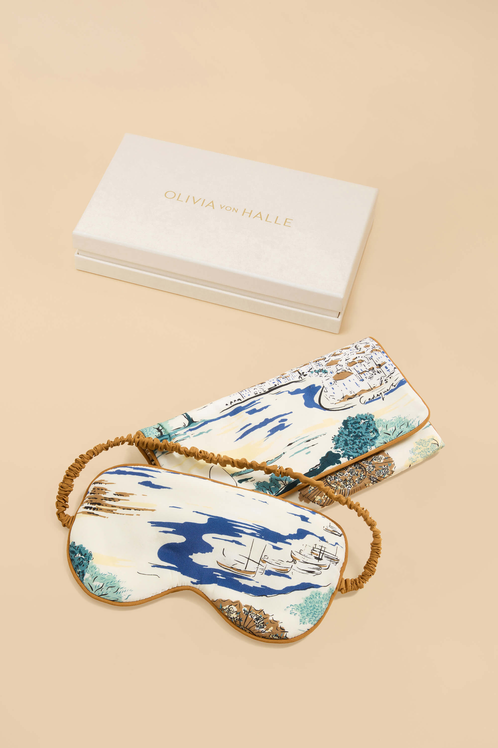 audrey cadaqués cream landscape eye mask in silk crêpe de chine 