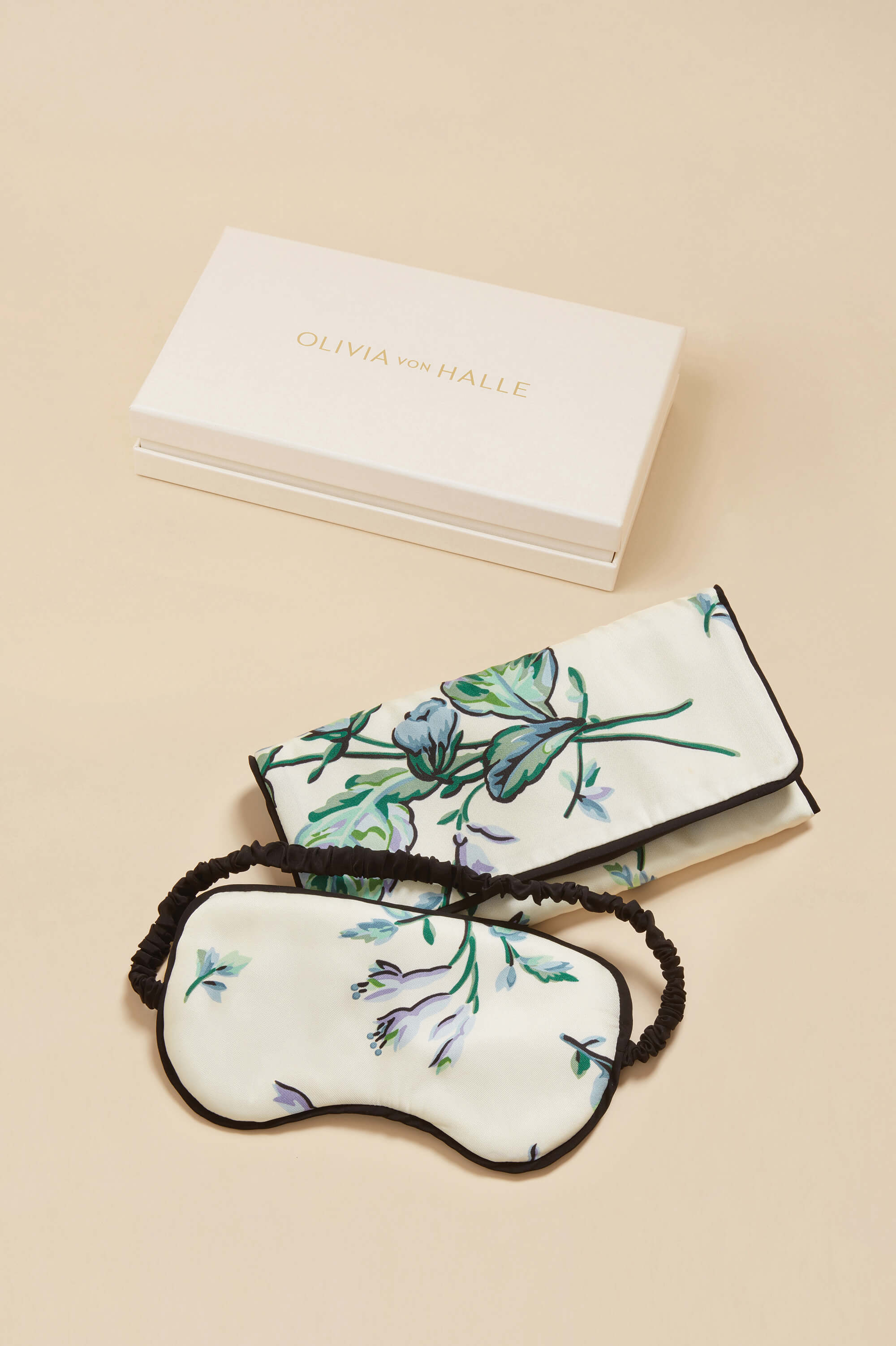 Audrey Caldwell Ivory Floral Eye Mask in Silk Satin