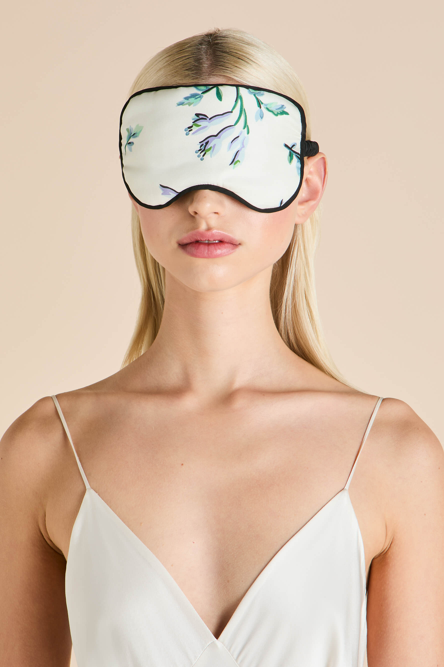 Audrey Caldwell Ivory Floral Eye Mask in Silk Satin