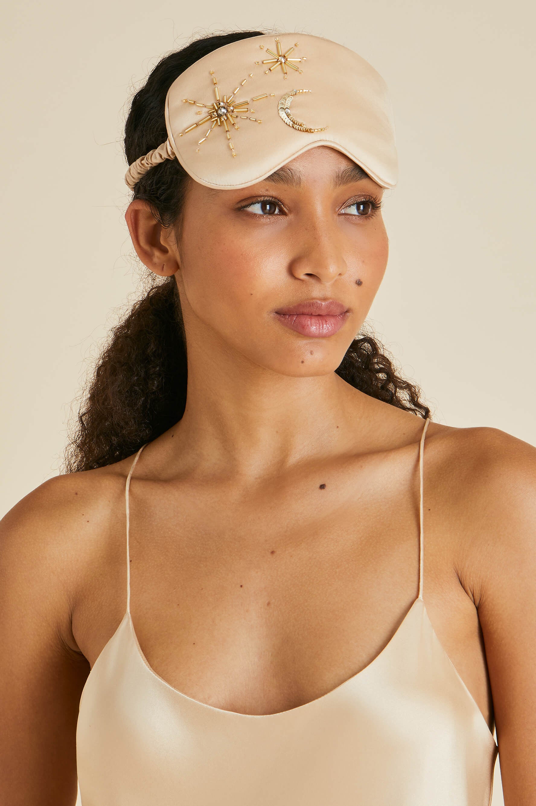 Audrey Celestine Caramel Embellished Eye Mask in Sandwashed Silk