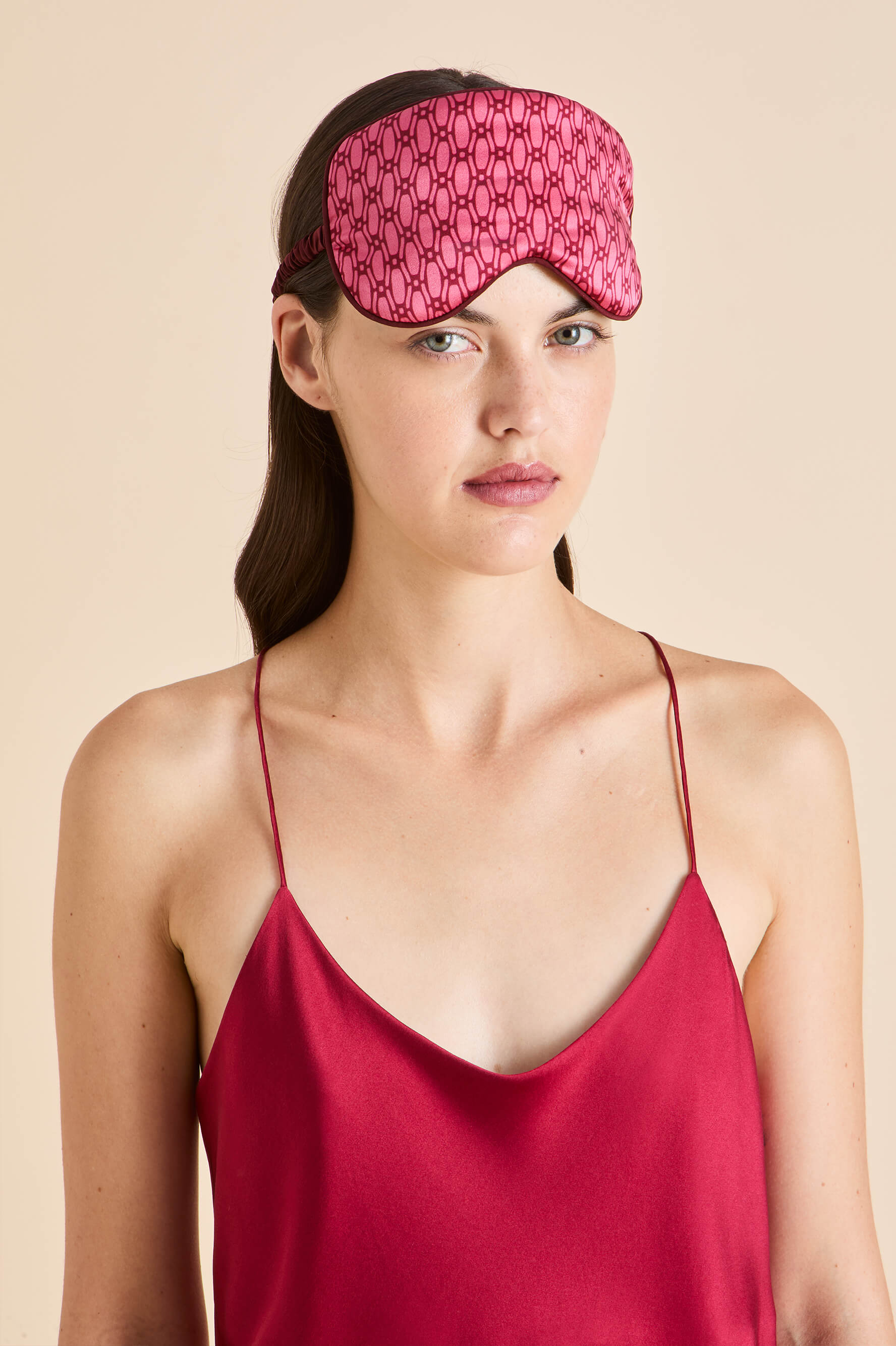 Audrey Dita Pink Geometric Eye Mask in Silk Satin
