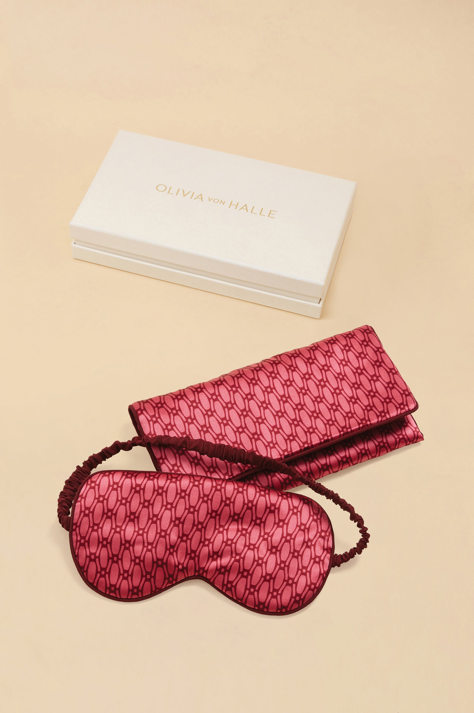audrey dita red geometric eye mask in silk satin