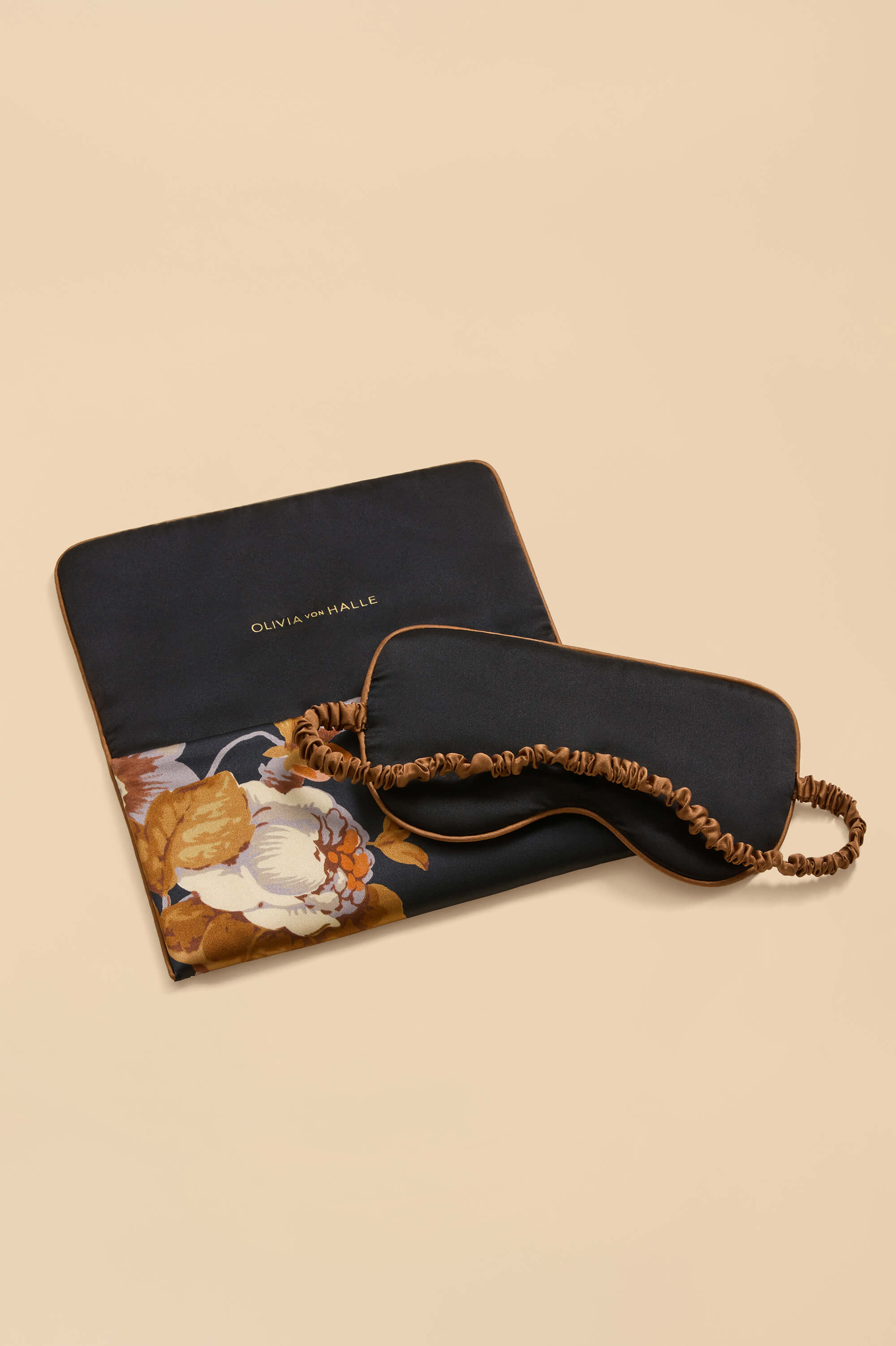 audrey evora black floral eye mask in silk satin 