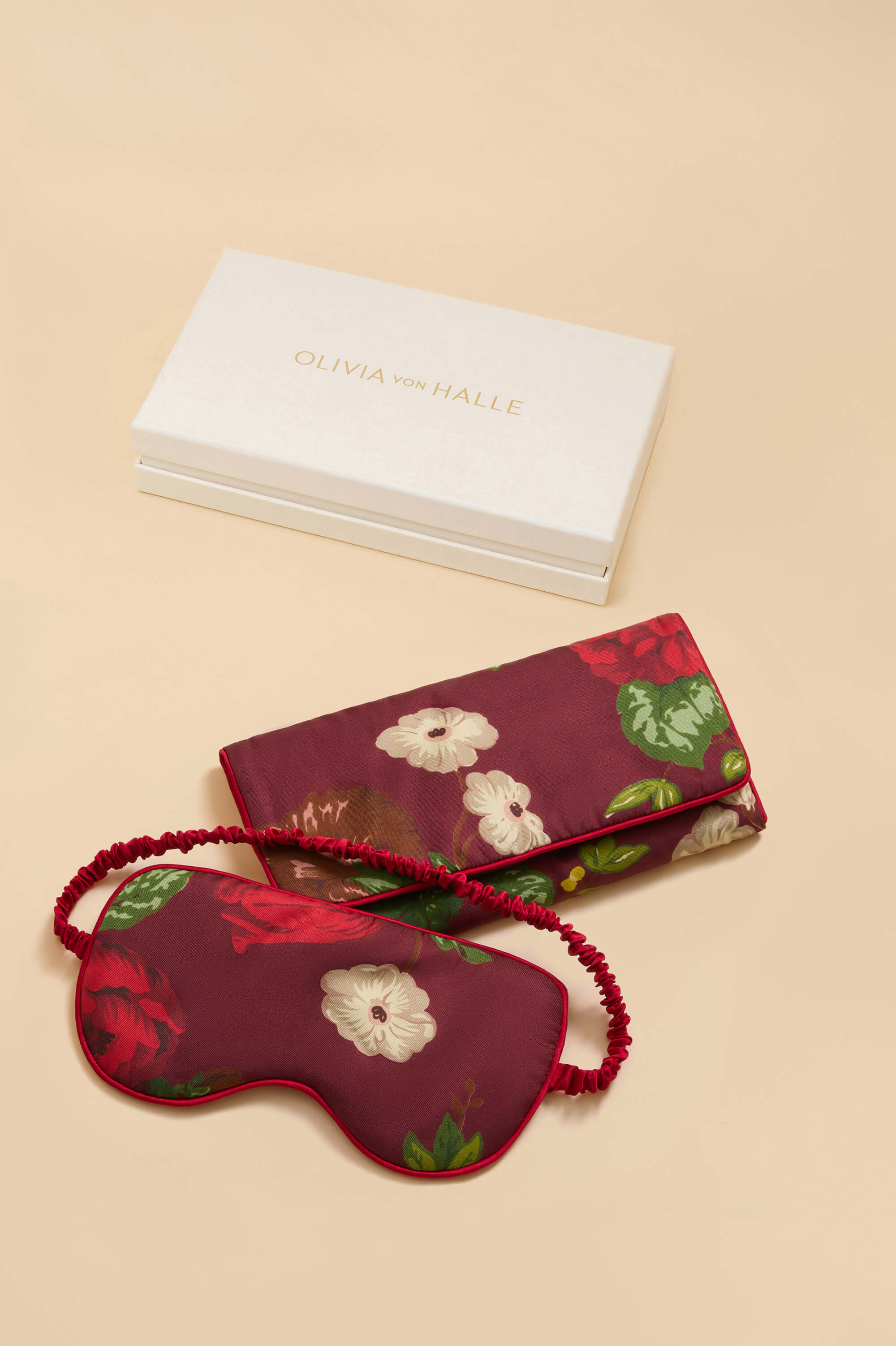 audrey florian red floral eye mask in silk twill 