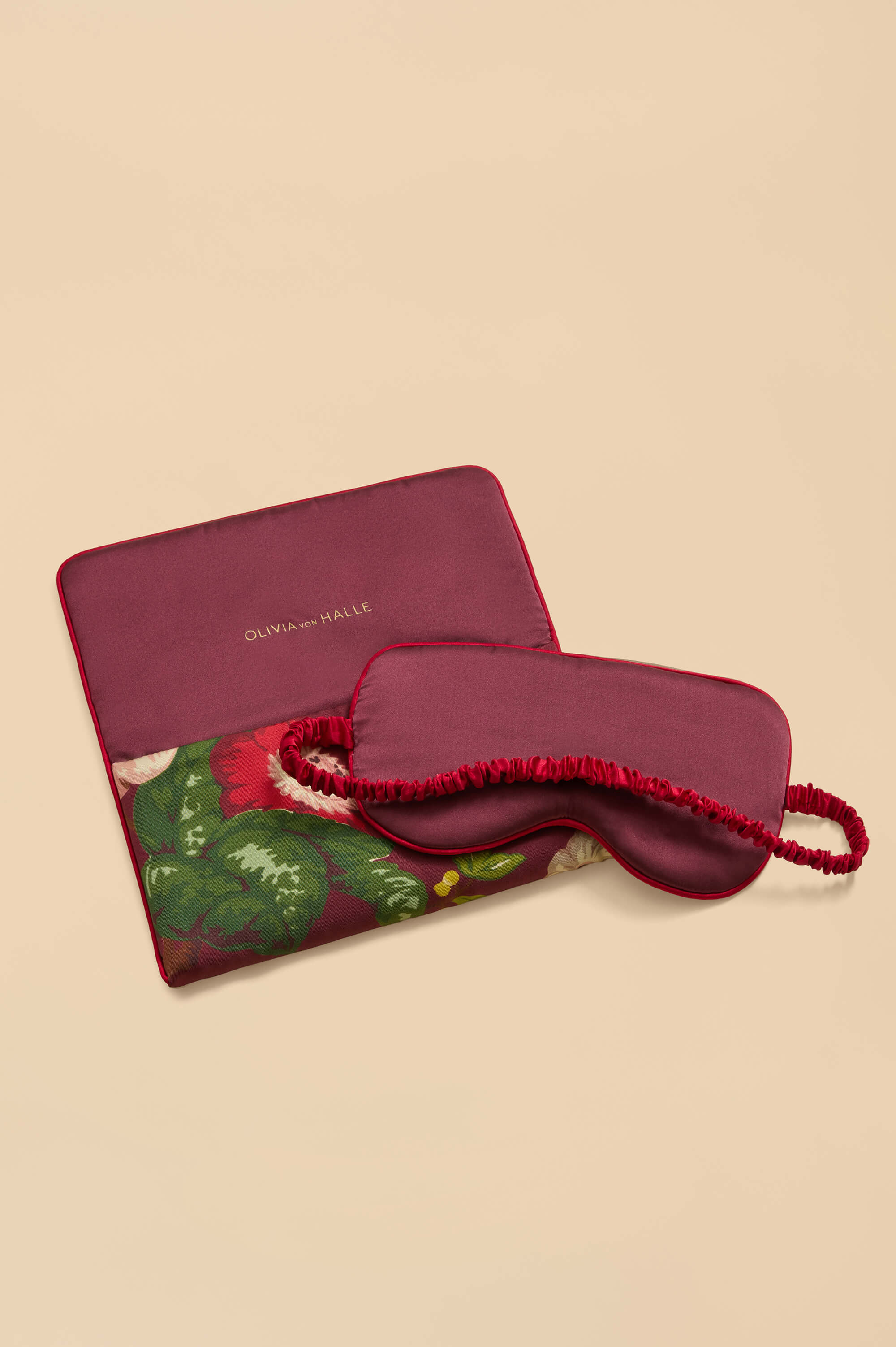 audrey florian red floral eye mask in silk twill 