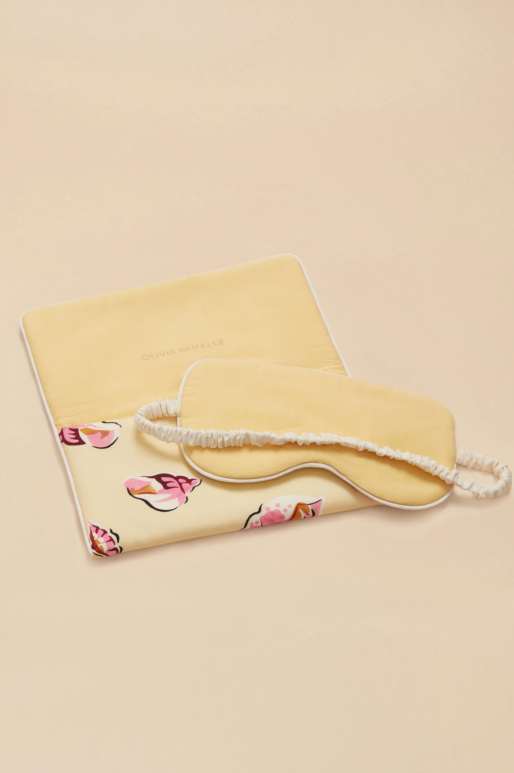 audrey helios yellow seashell eye mask in cotton-silk 
