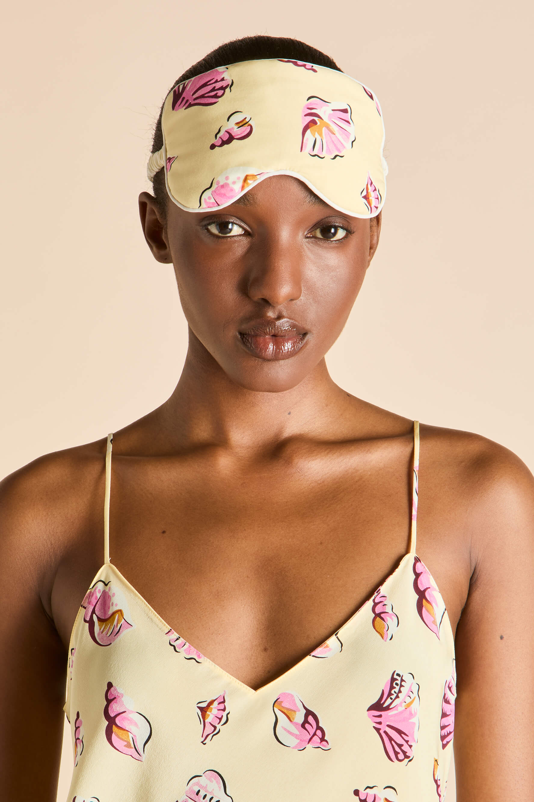 Audrey Helios Yellow Seashell Eye Mask in Cotton-Silk
