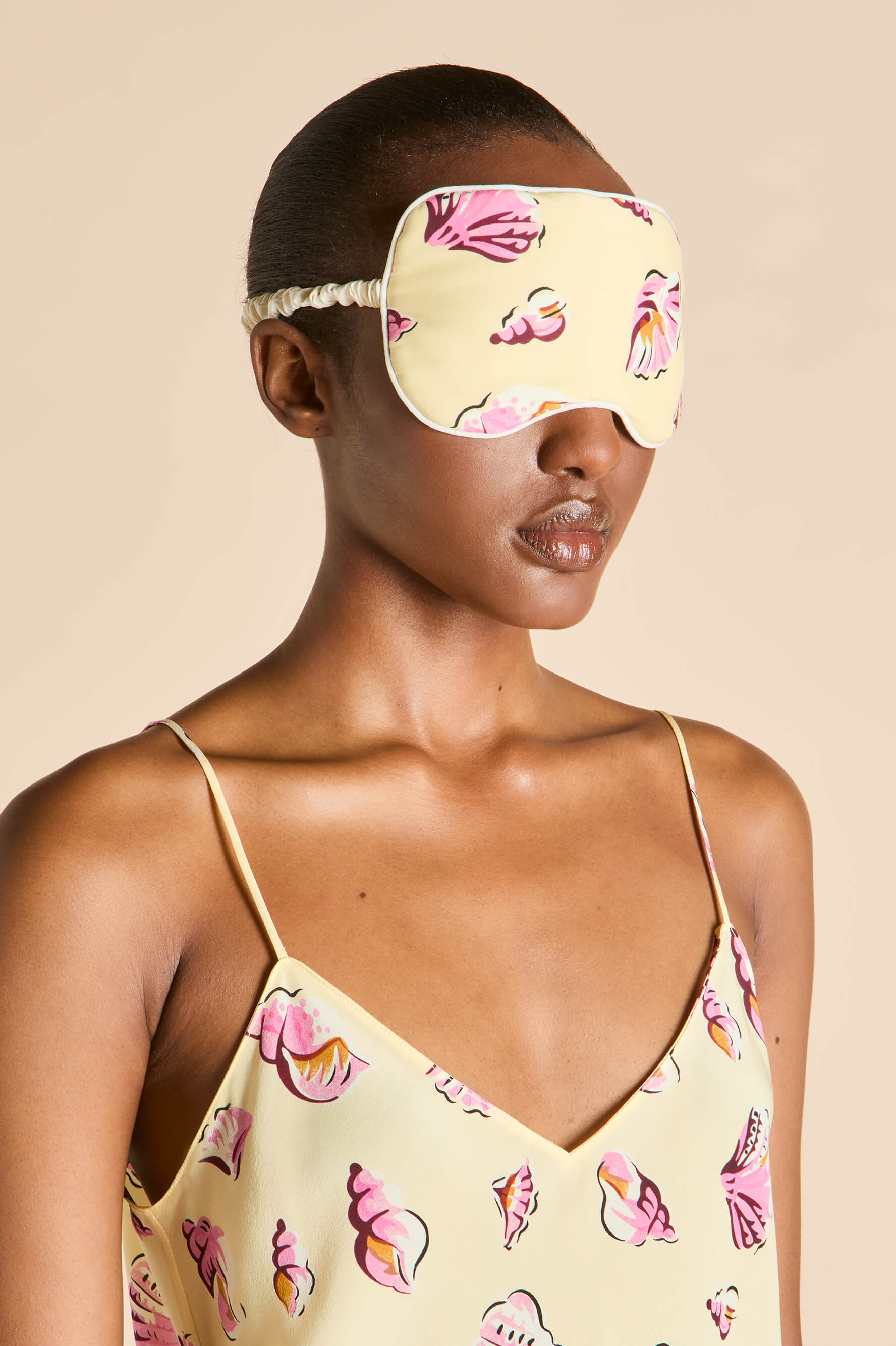 Audrey Helios Yellow Seashell Eye Mask in Cotton-Silk