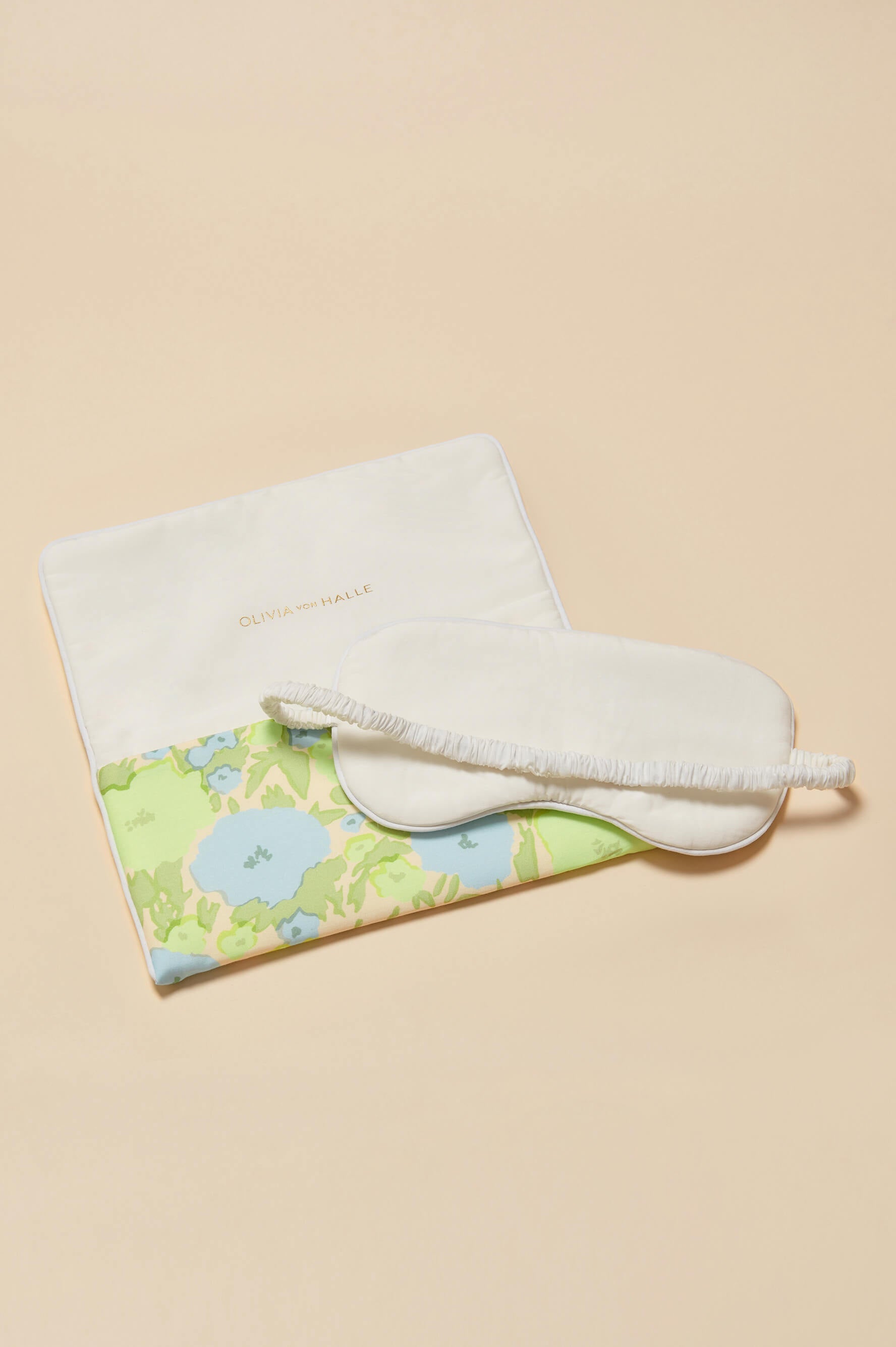 audrey hester green floral eye mask in cotton-silk 