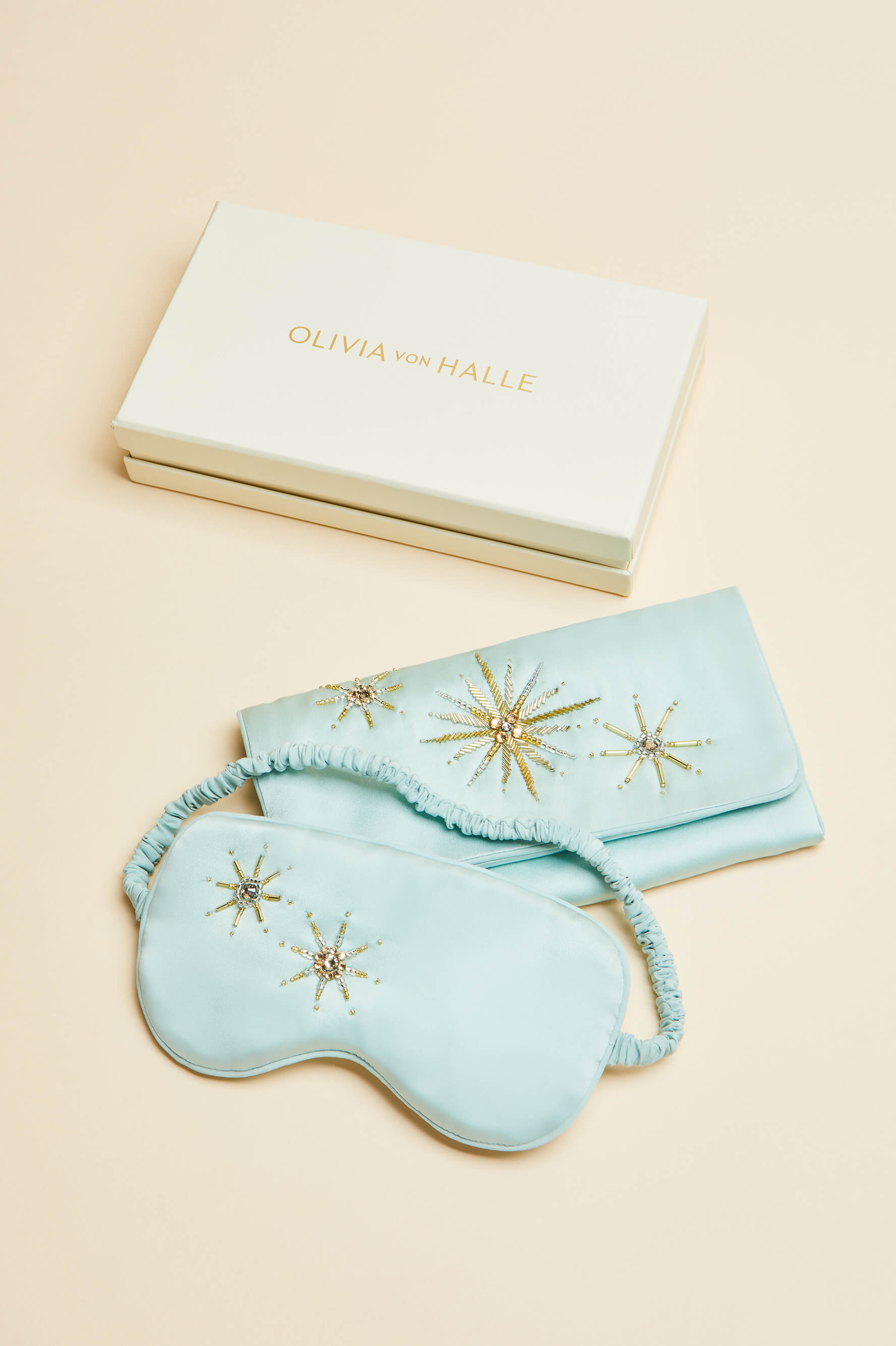 audrey incantation blue embellished eye mask in sandwashed silk