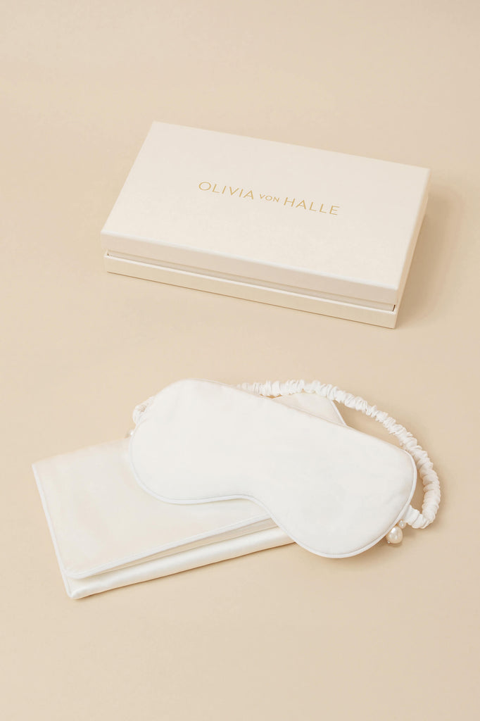 Audrey Ivory Pearl Eye Mask in Silk Satin