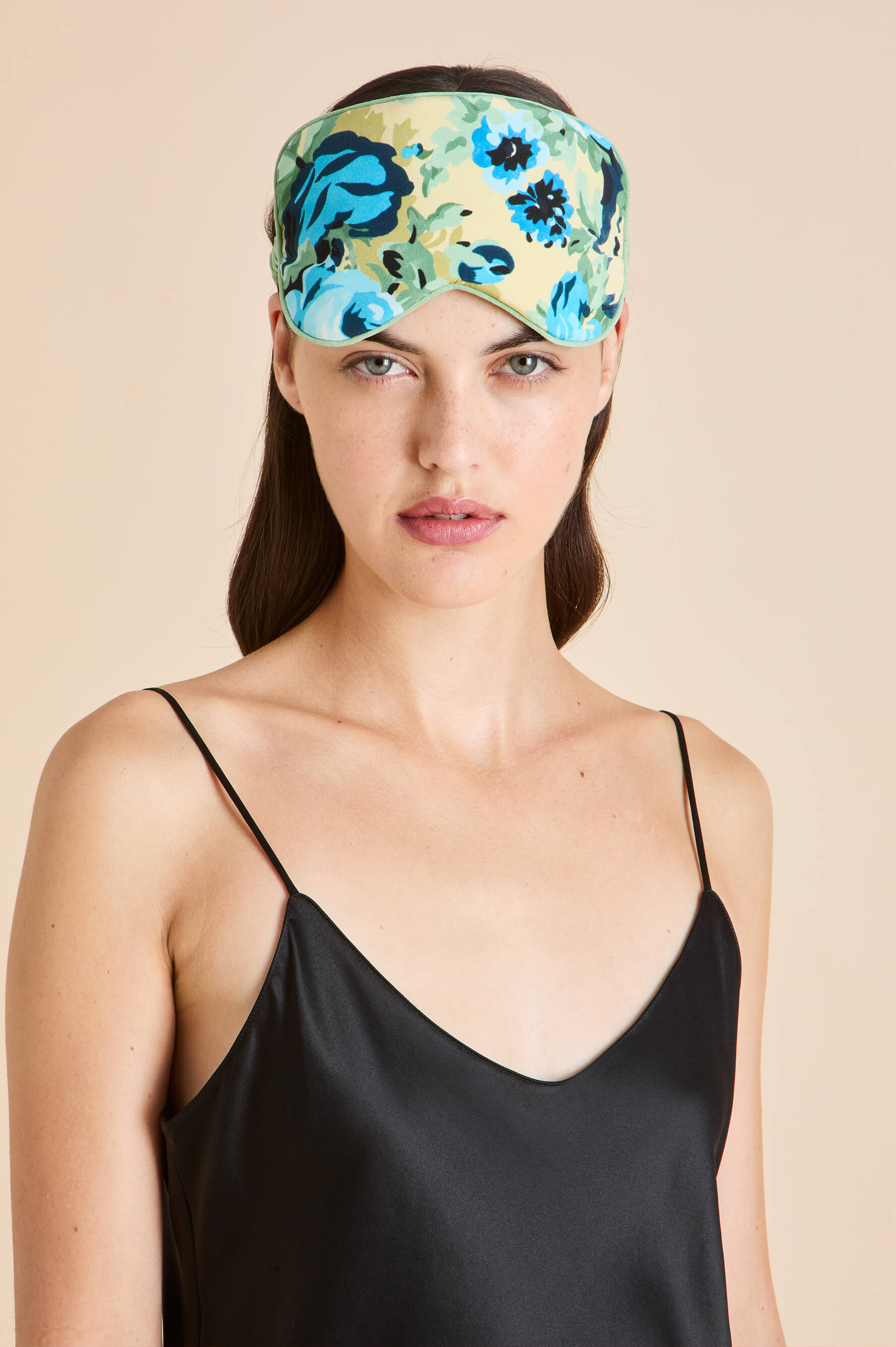 Audrey Jardin Blue Floral Eye Mask in Silk Crêpe de Chine