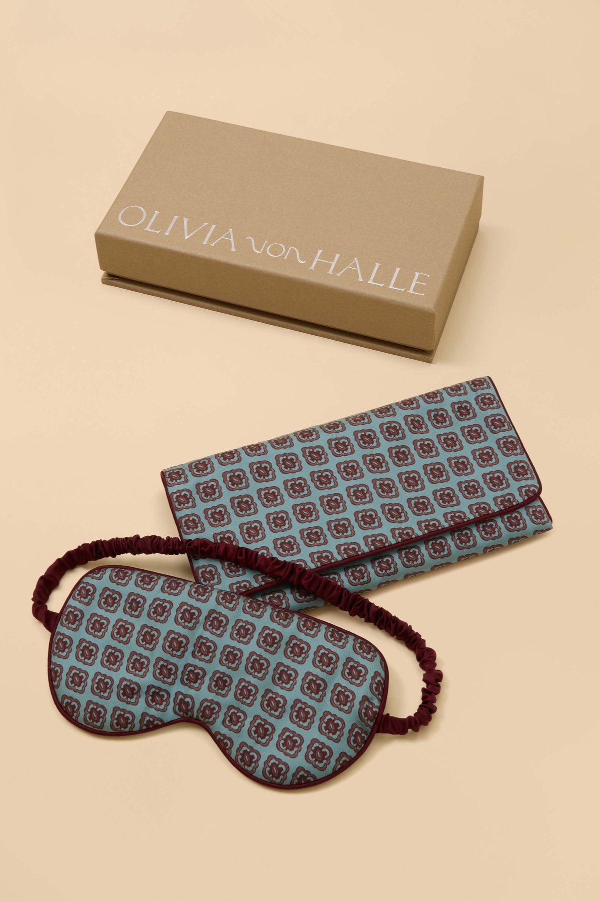 audrey lazuli grey geometric eye mask in silk twill