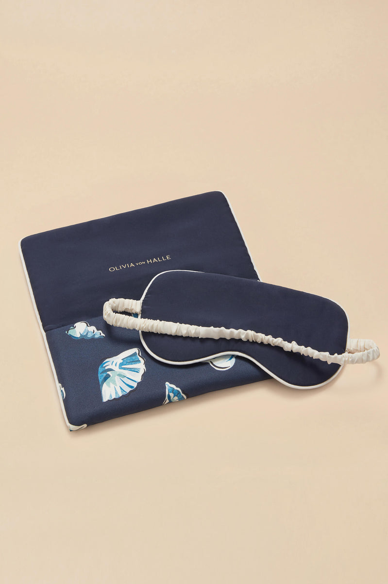 Audrey Nautilus Navy Seashell Eye Mask in Silk Twill | Olivia von Halle