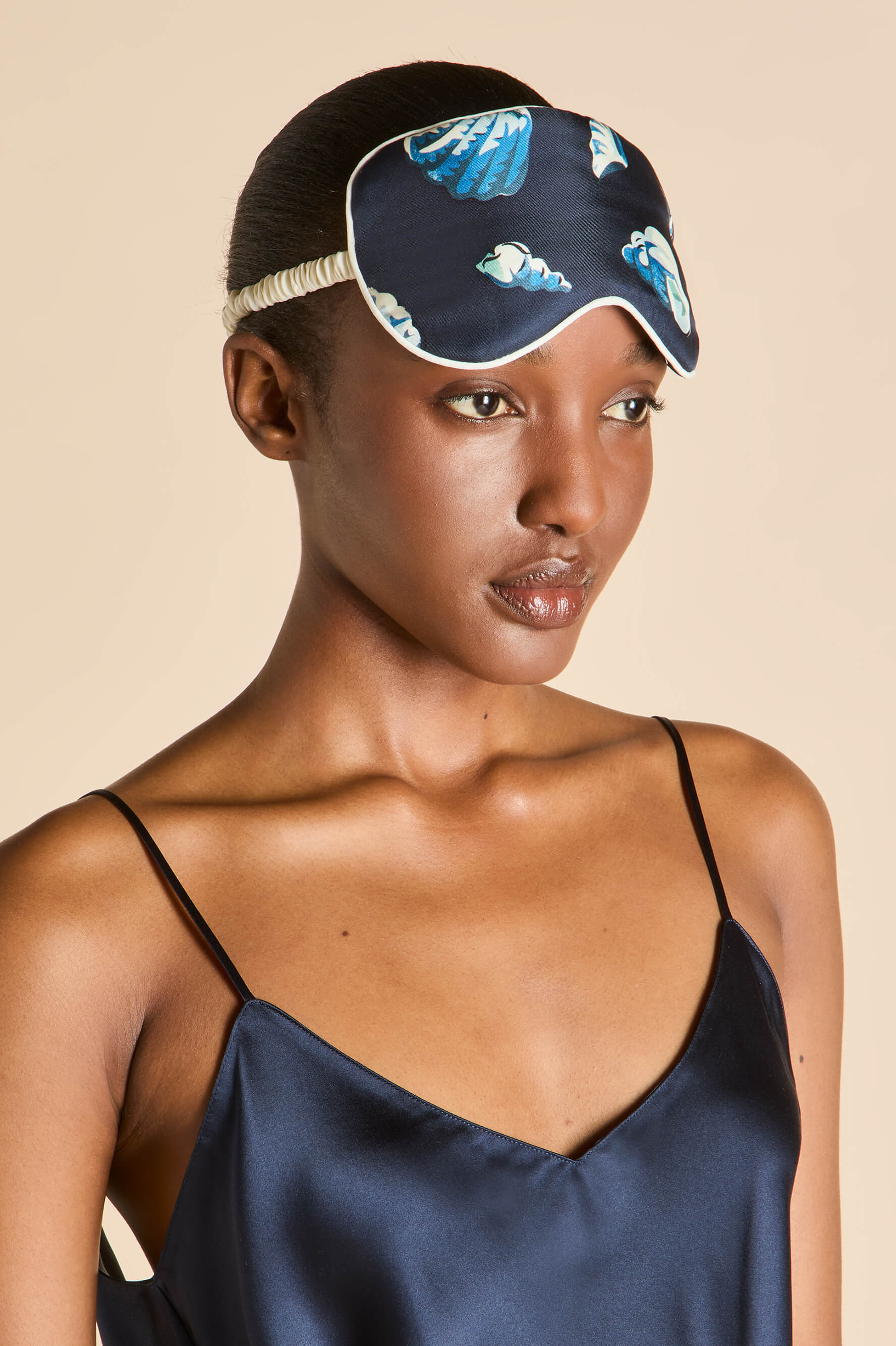Audrey Nautilus Navy Seashell Eye Mask in Silk Twill