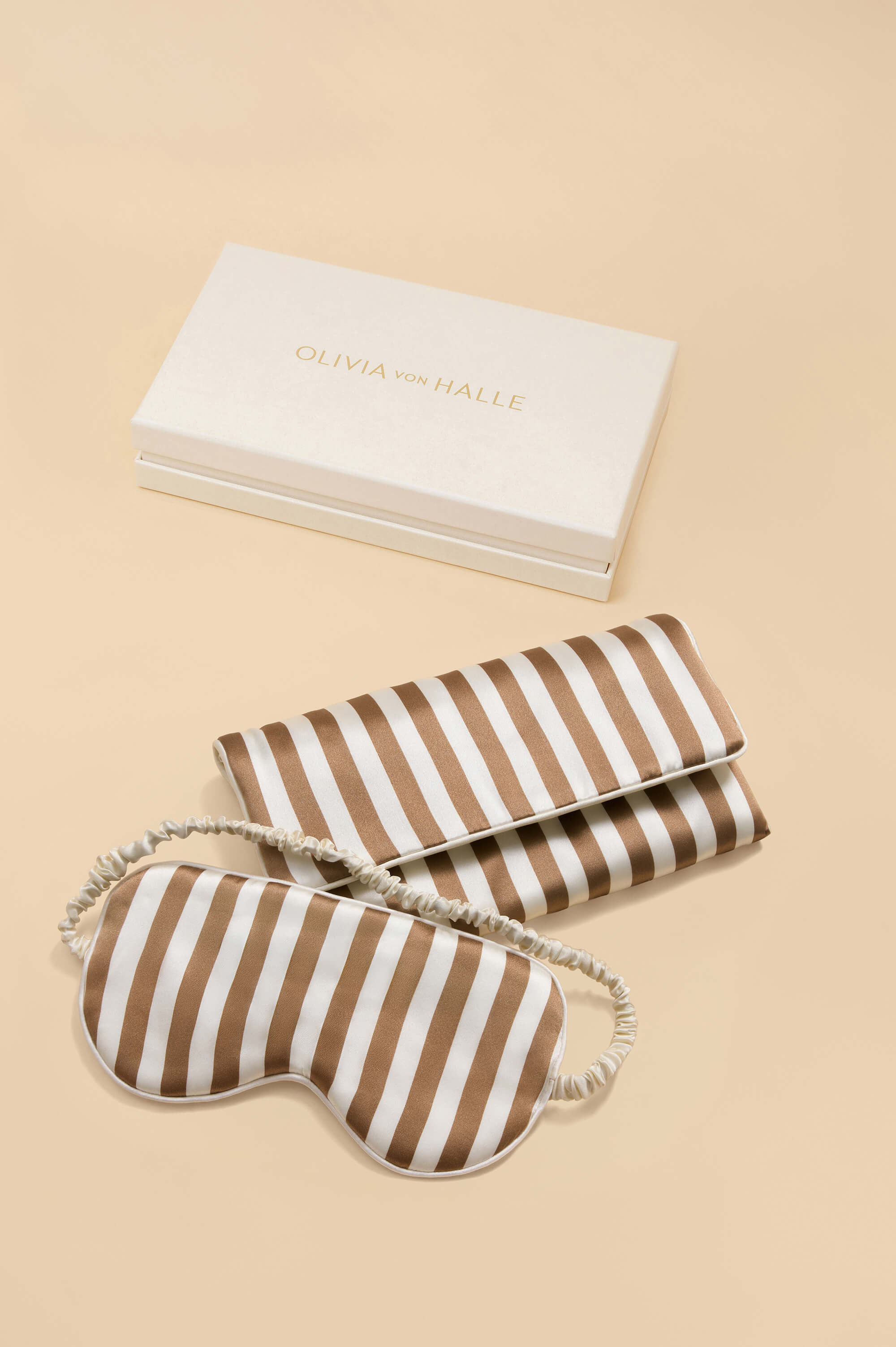 audrey solene beige stripe eye mask in silk satin 
