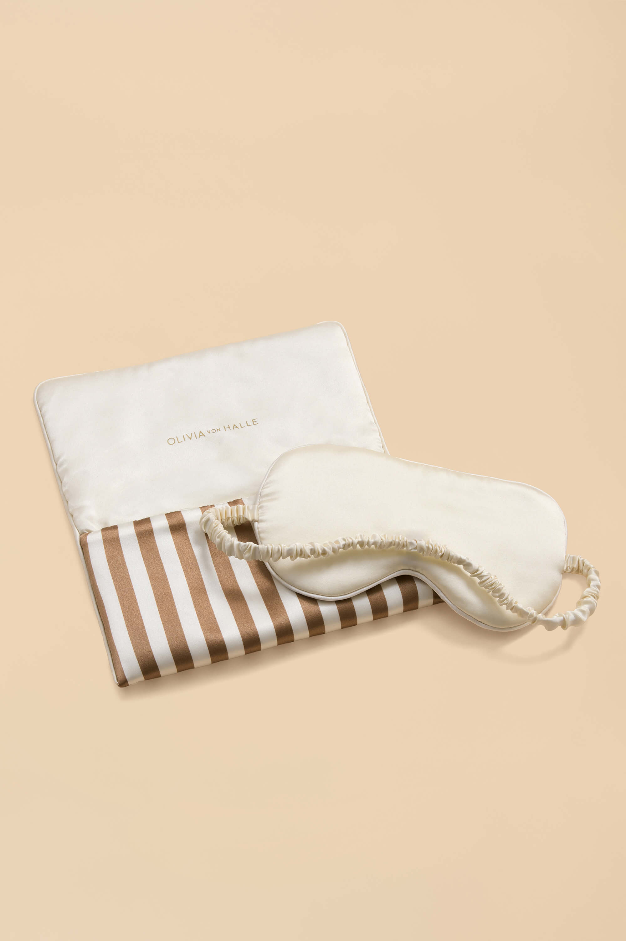 audrey solene beige stripe eye mask in silk satin 