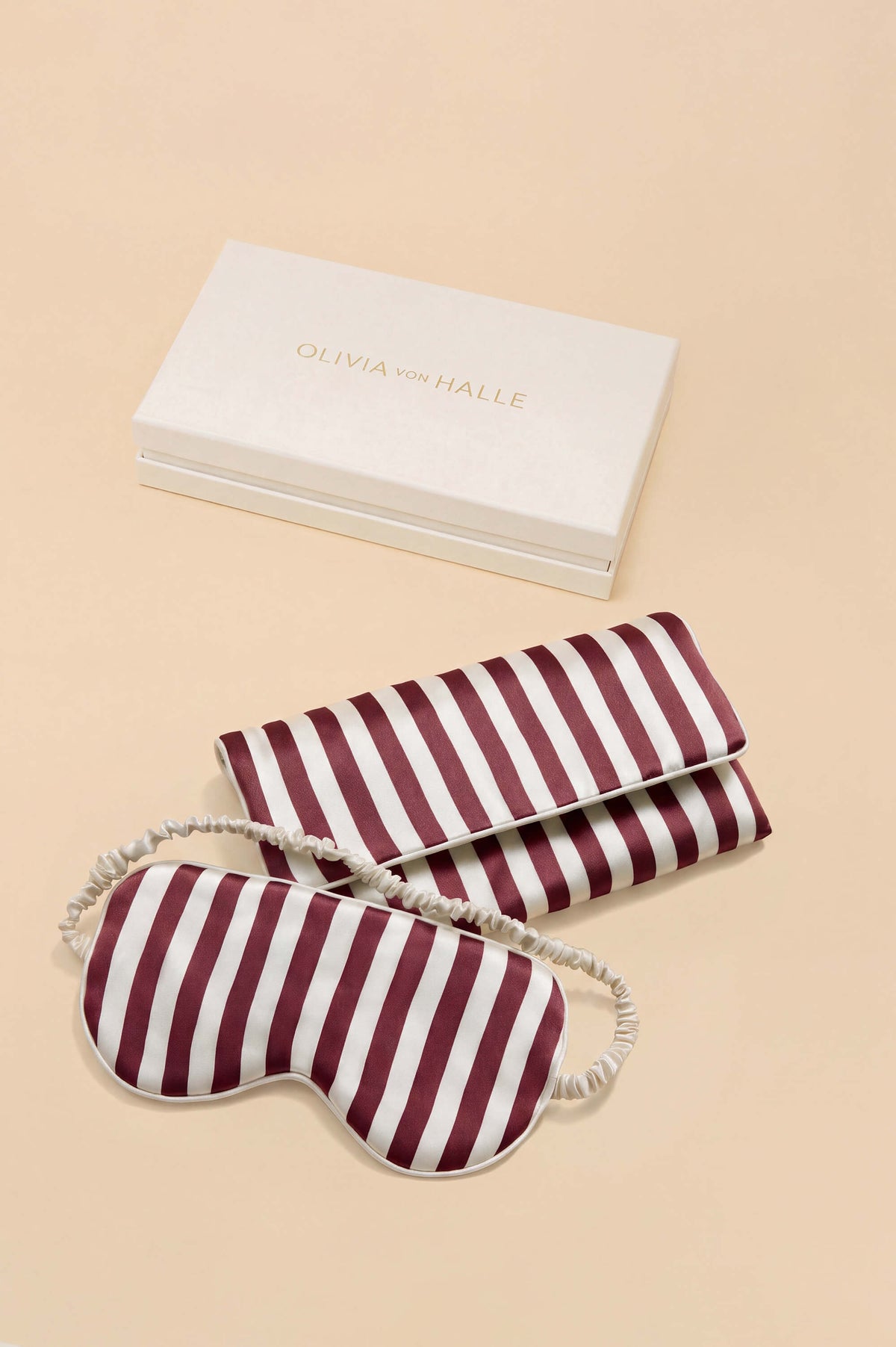 Audrey Soren Burgundy Stripe Eye Mask in Silk Satin