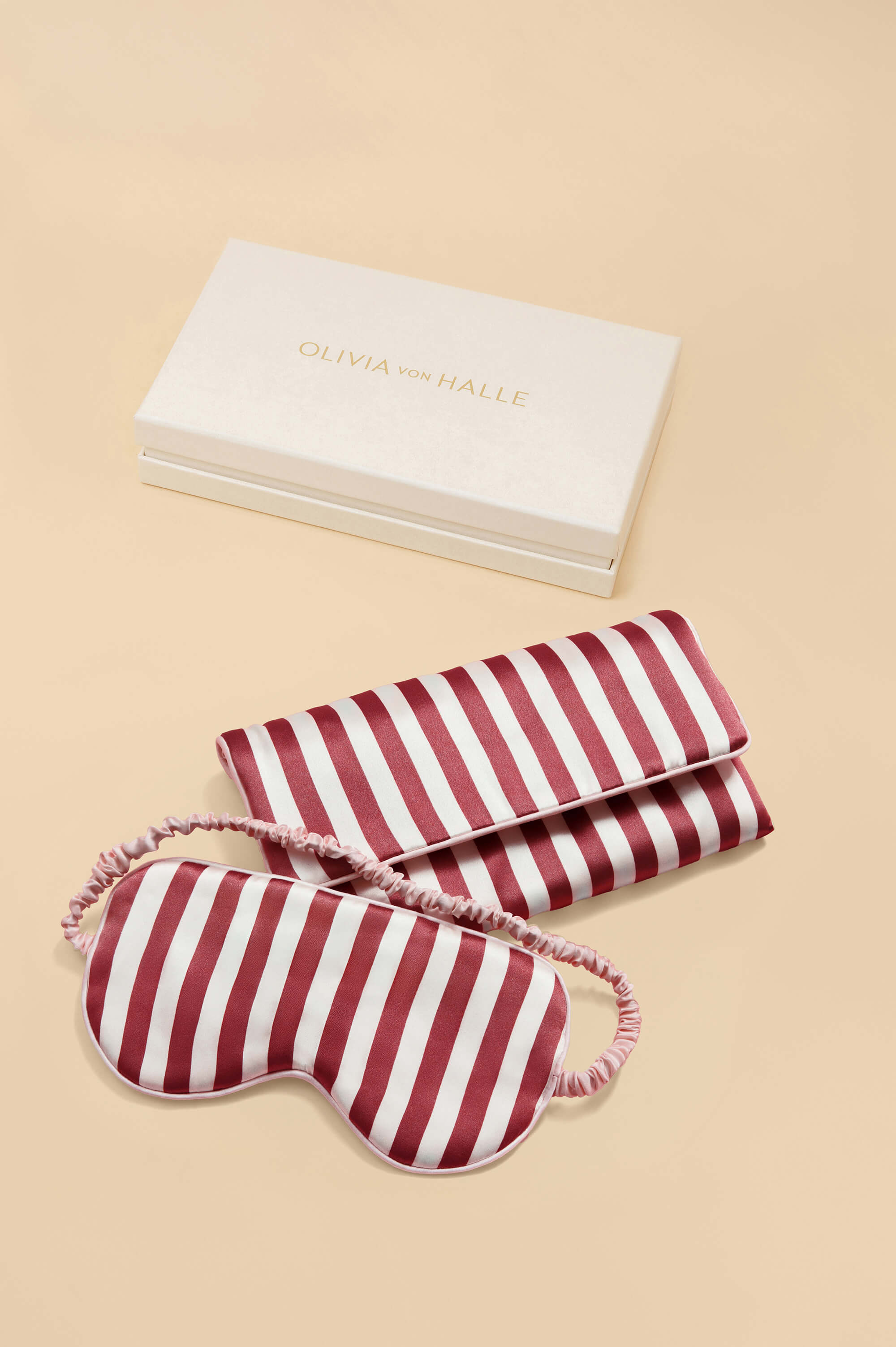 audrey soren burgundy stripe eye mask in silk satin