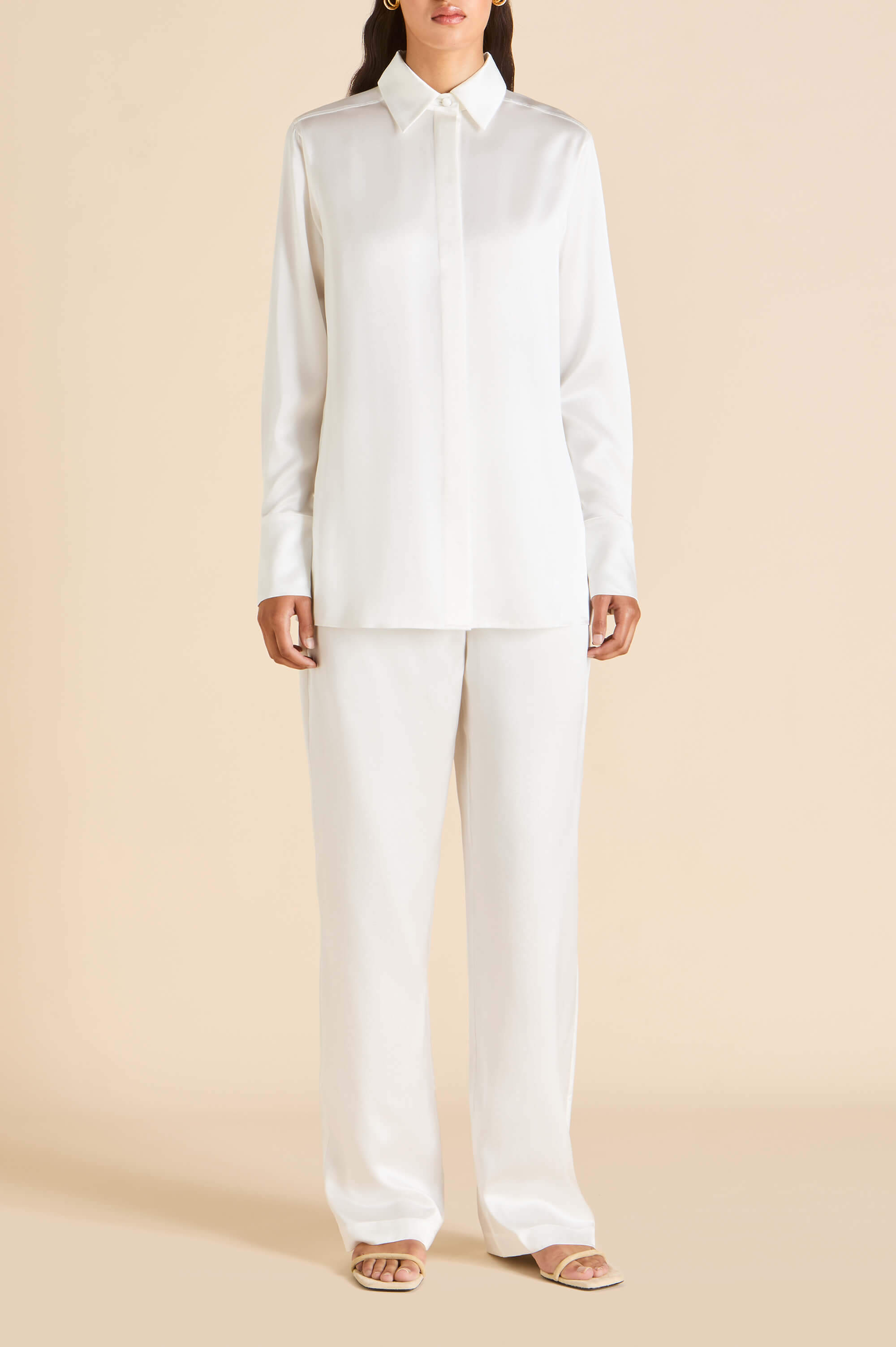 Bacall Ivory Pyjamas in Silk Satin | Olivia von Halle