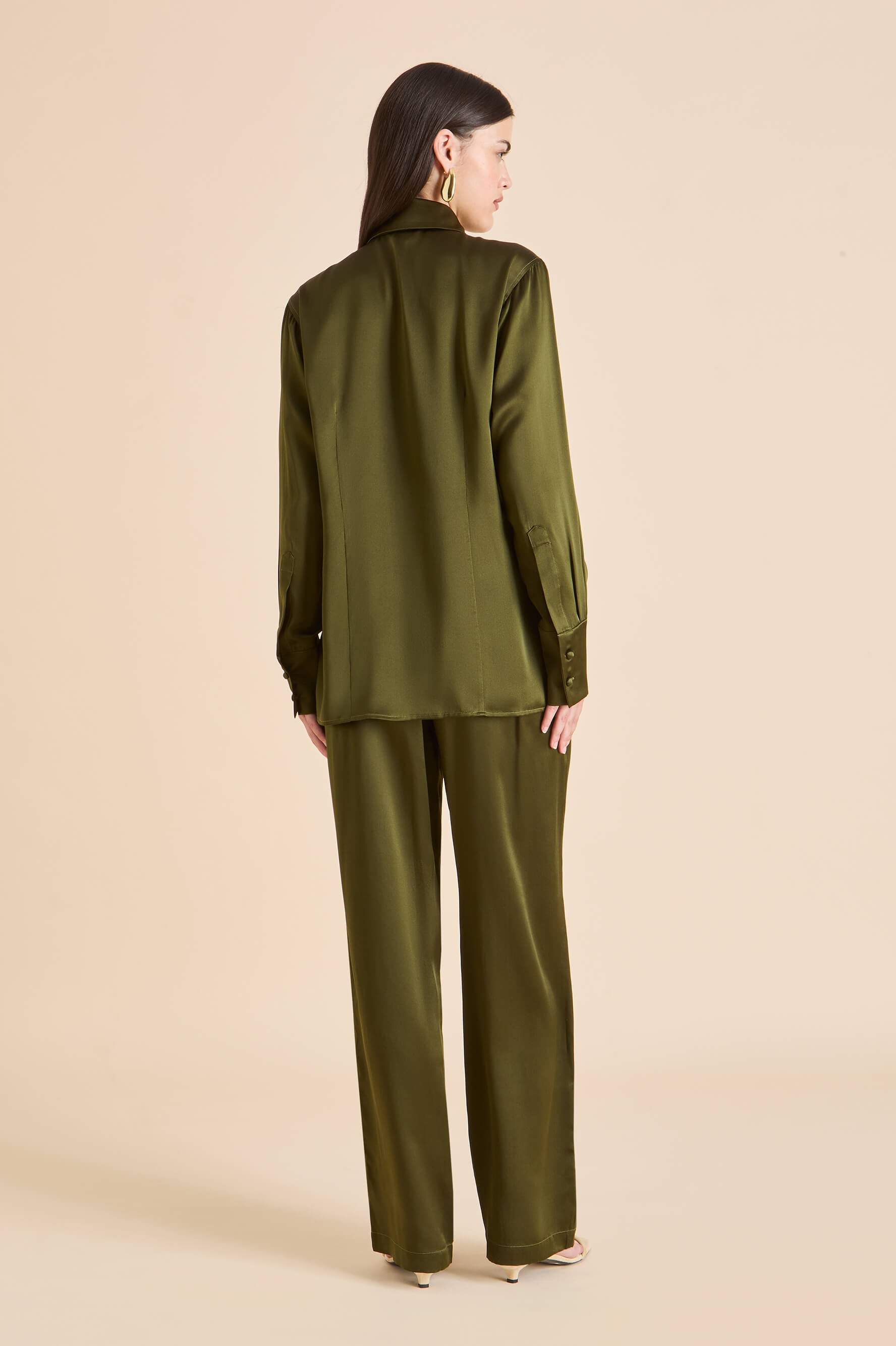 Bacall Ivy Green Pajamas in Silk Satin