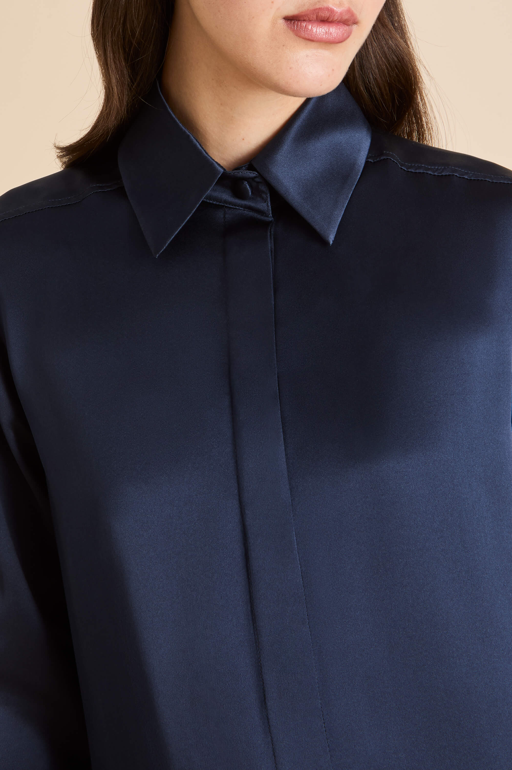 bacall navy pyjamas in silk satin 