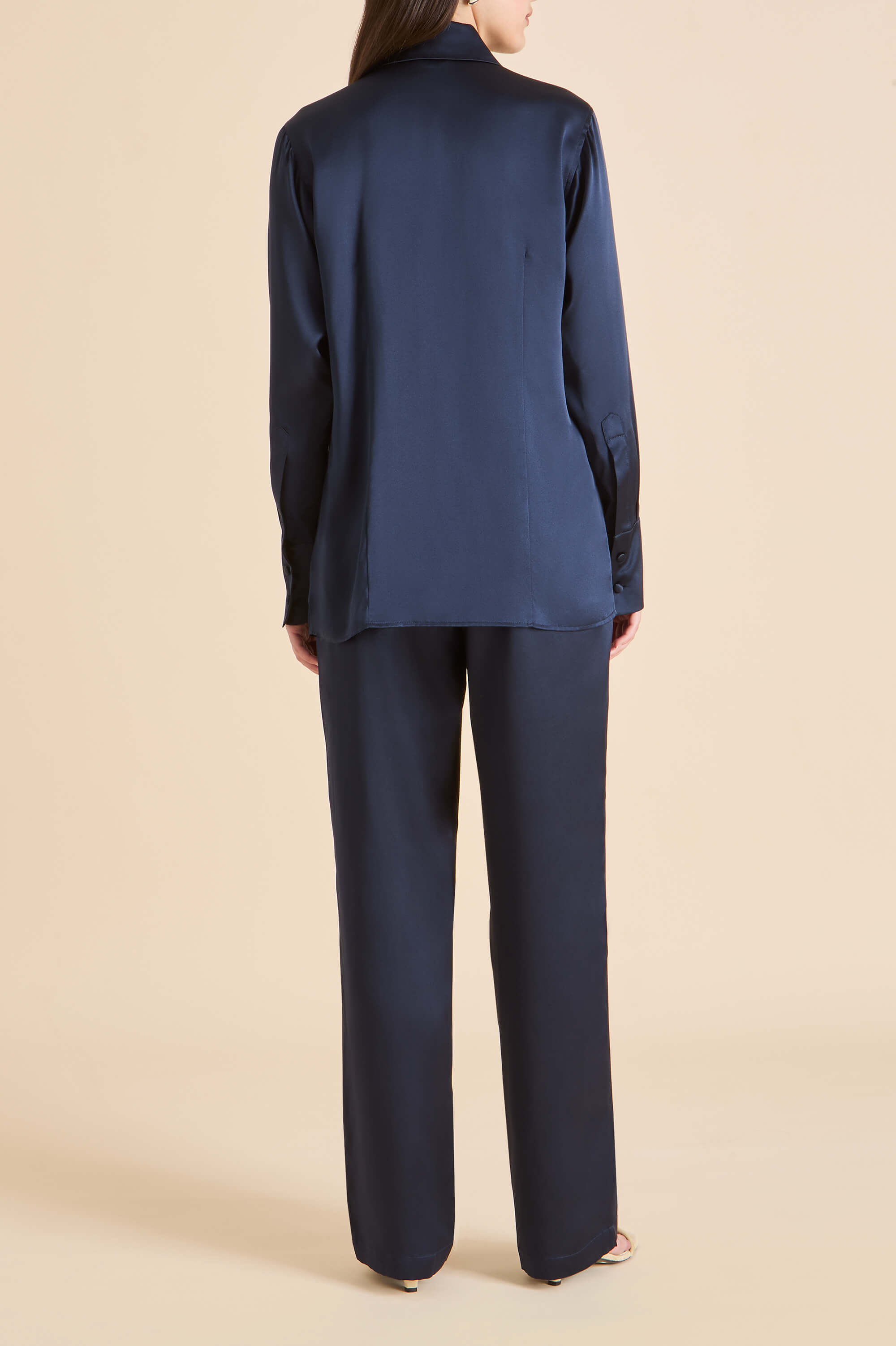 Bacall Navy Pyjamas in Silk Satin