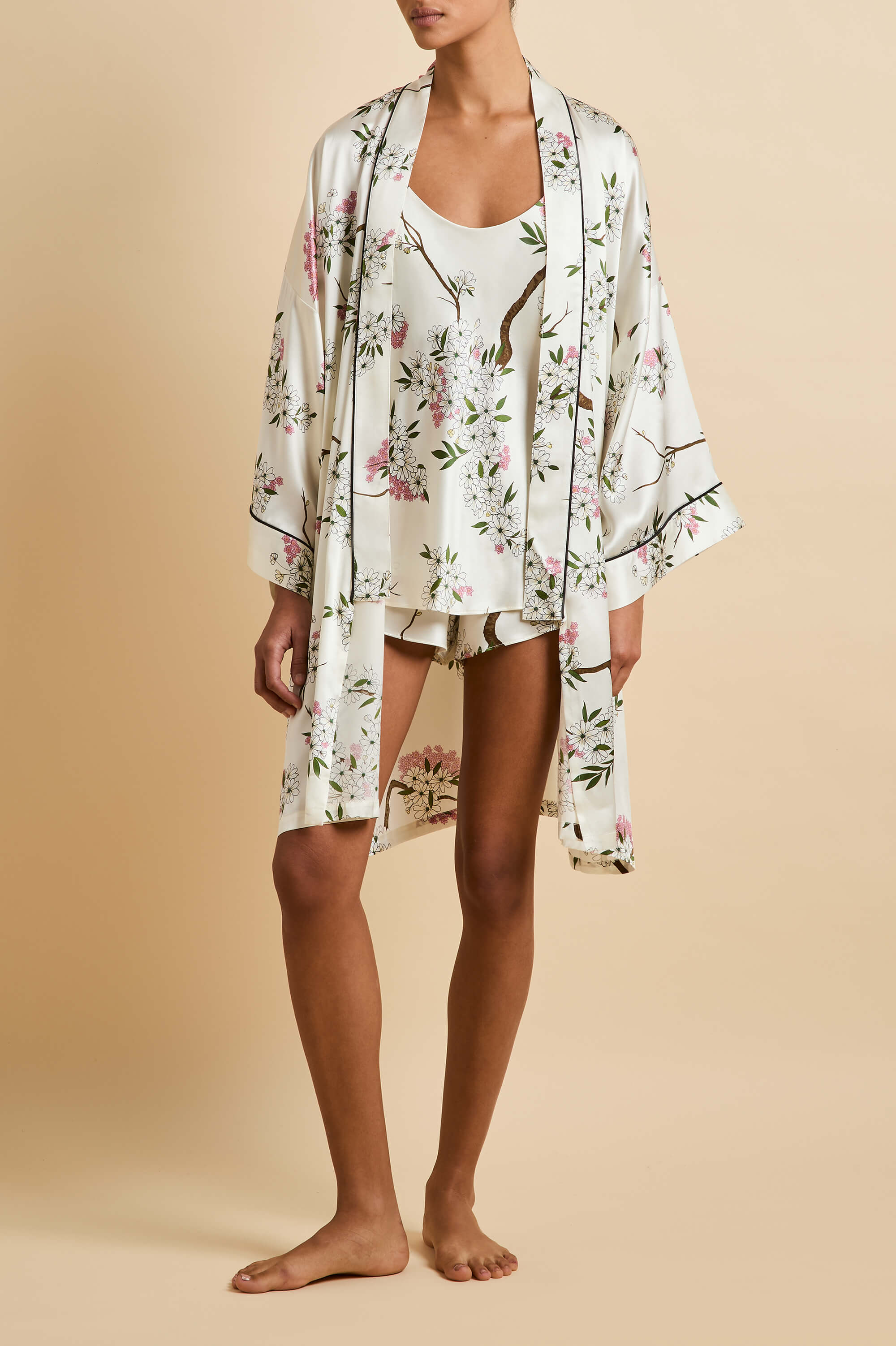 Bella Ana Ivory Blossom Camisole Set in Silk Satin