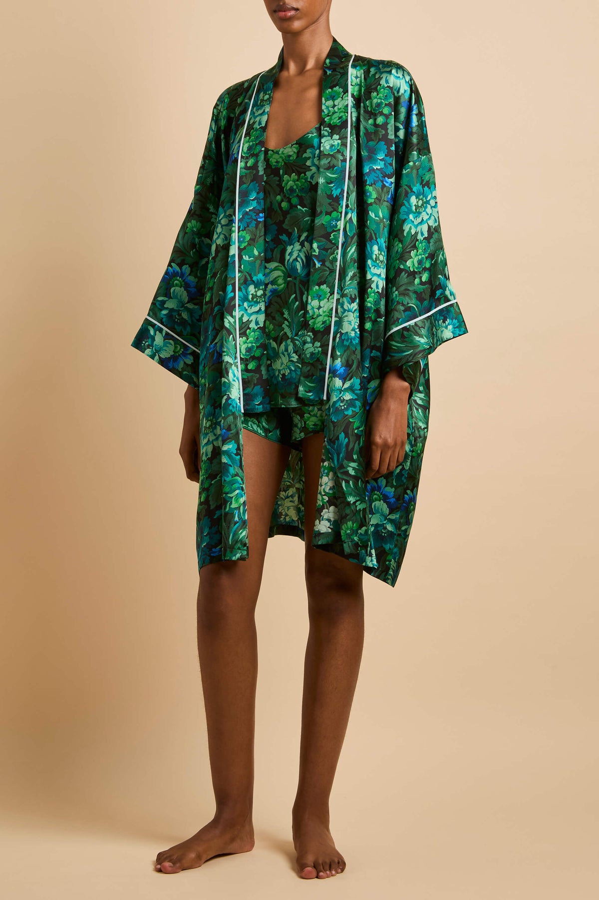 Bella Eden Green Floral Camisole Set in Silk Satin