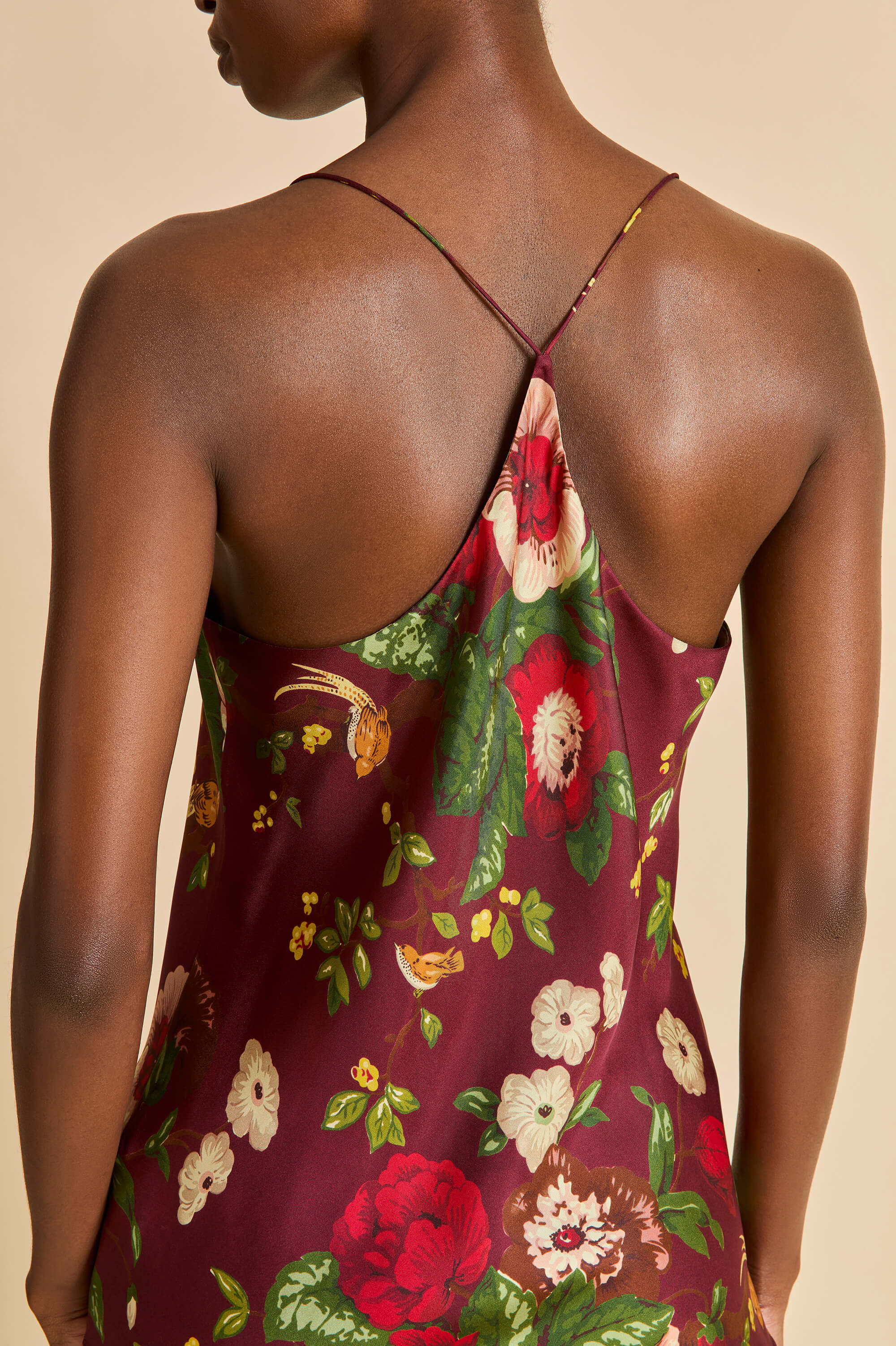 Bella Florian Red Floral Camisole Set in Silk Twill