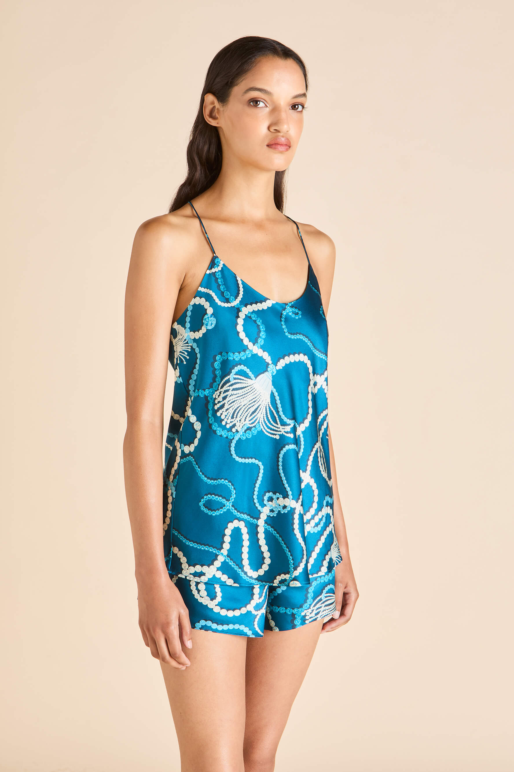 Bella Periwinkle Blue Jewel Camisole Set in Silk Satin
