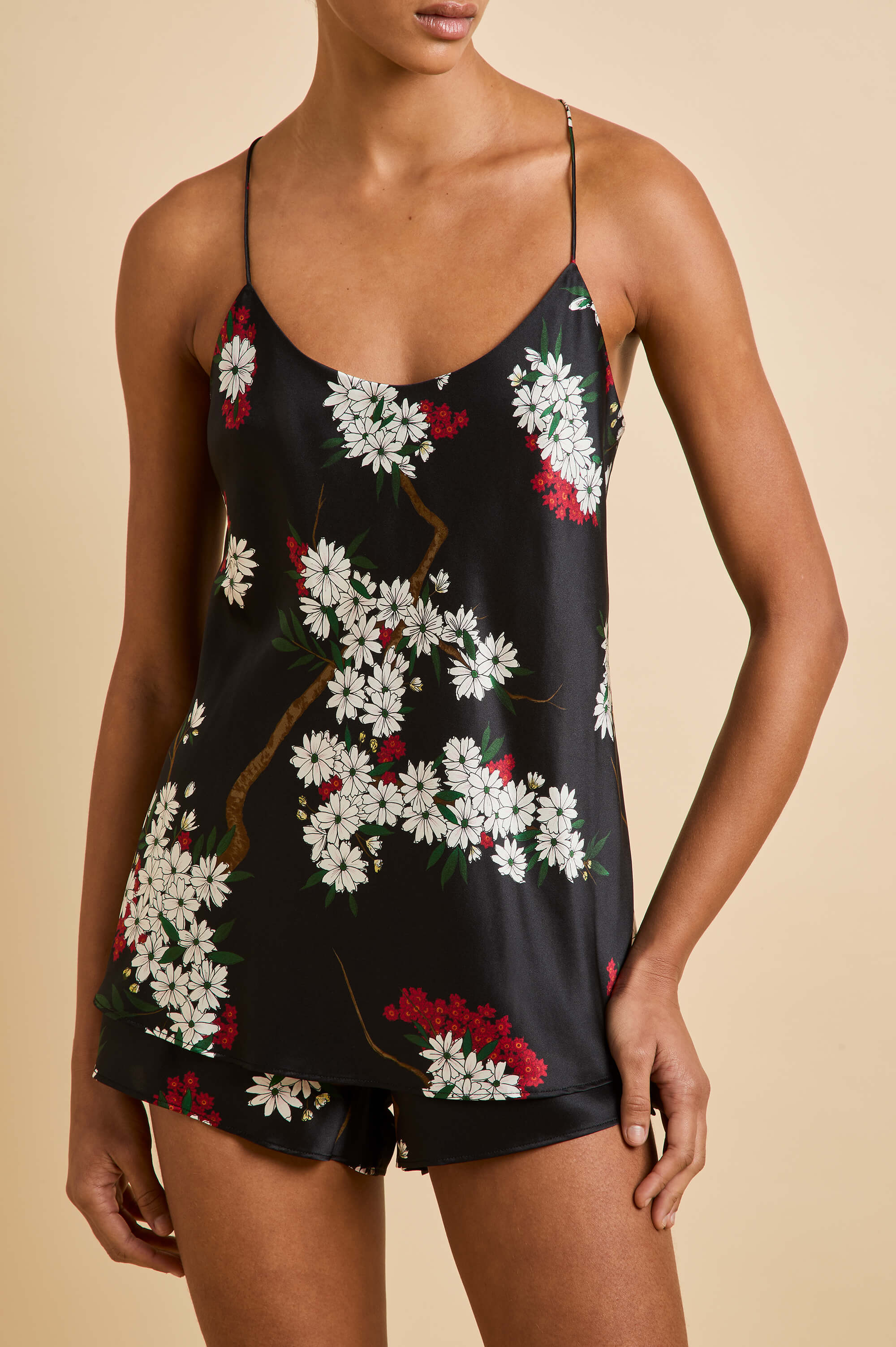 bella rené black blossom camisole set in silk satin 