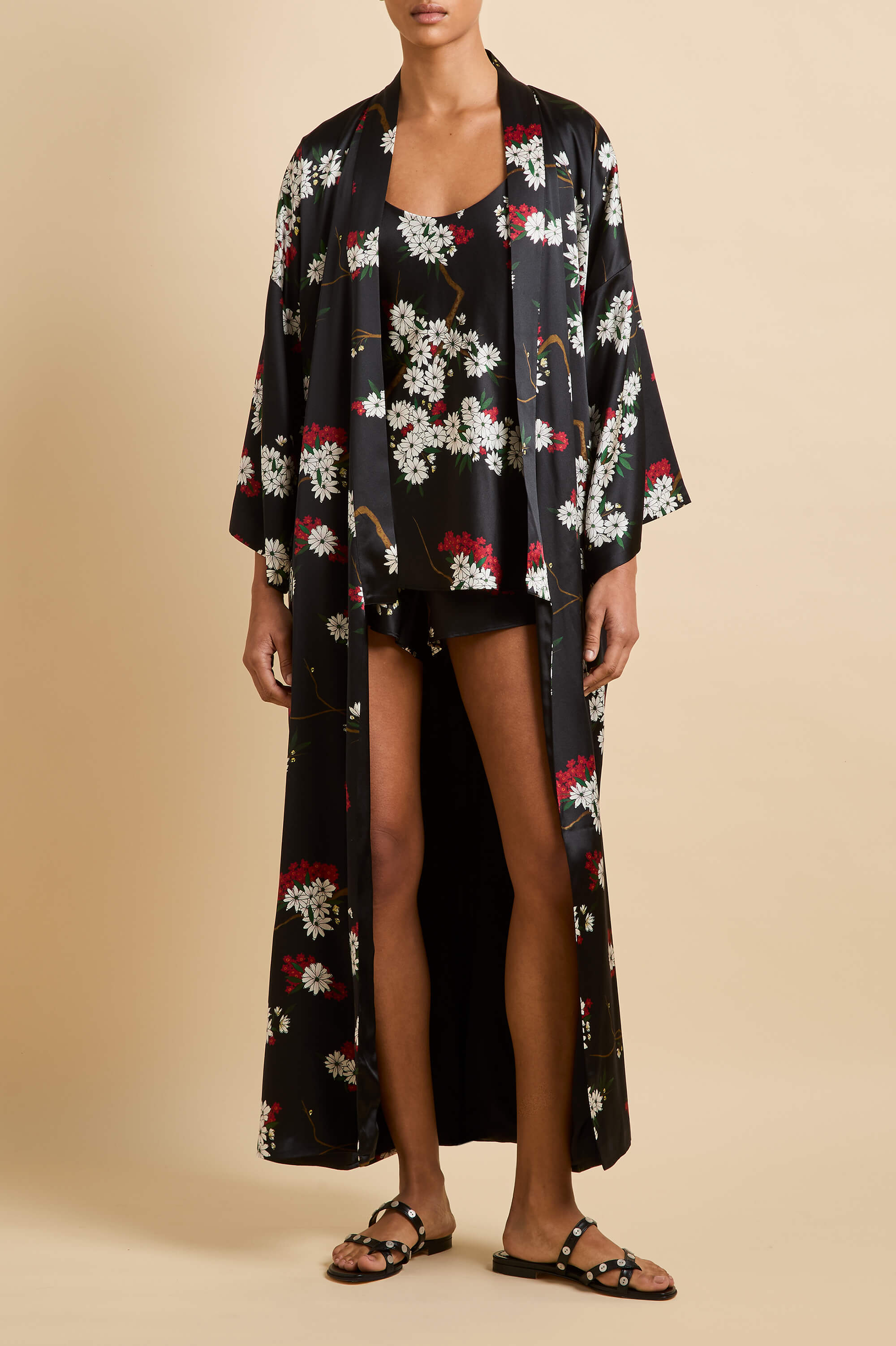 Bella René Black Blossom Camisole Set in Silk Satin