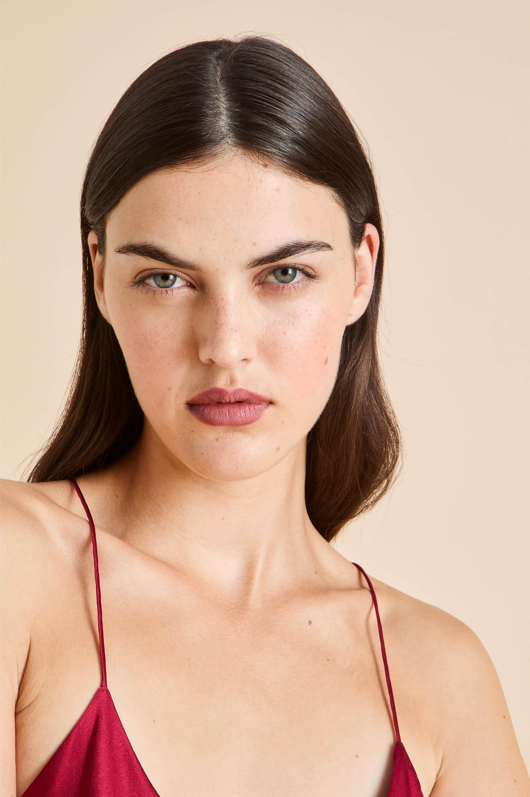 bella russet red camisole set in silk satin 