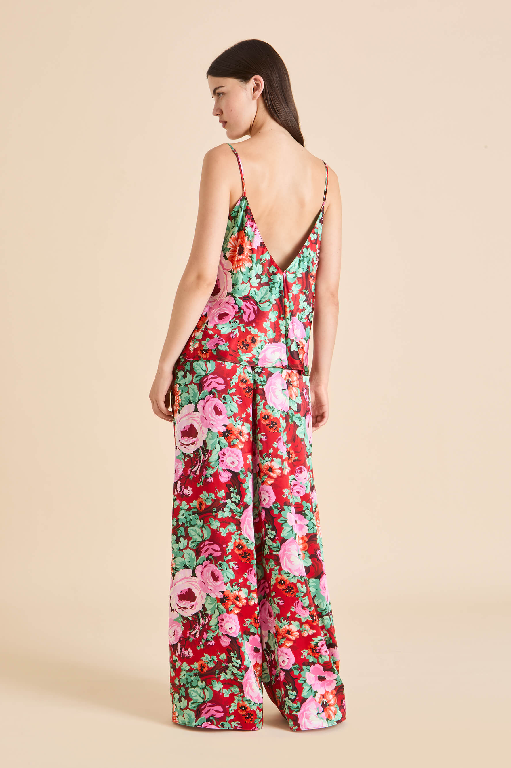 Bliss Moulin Red Floral Camisole Set in Silk Satin