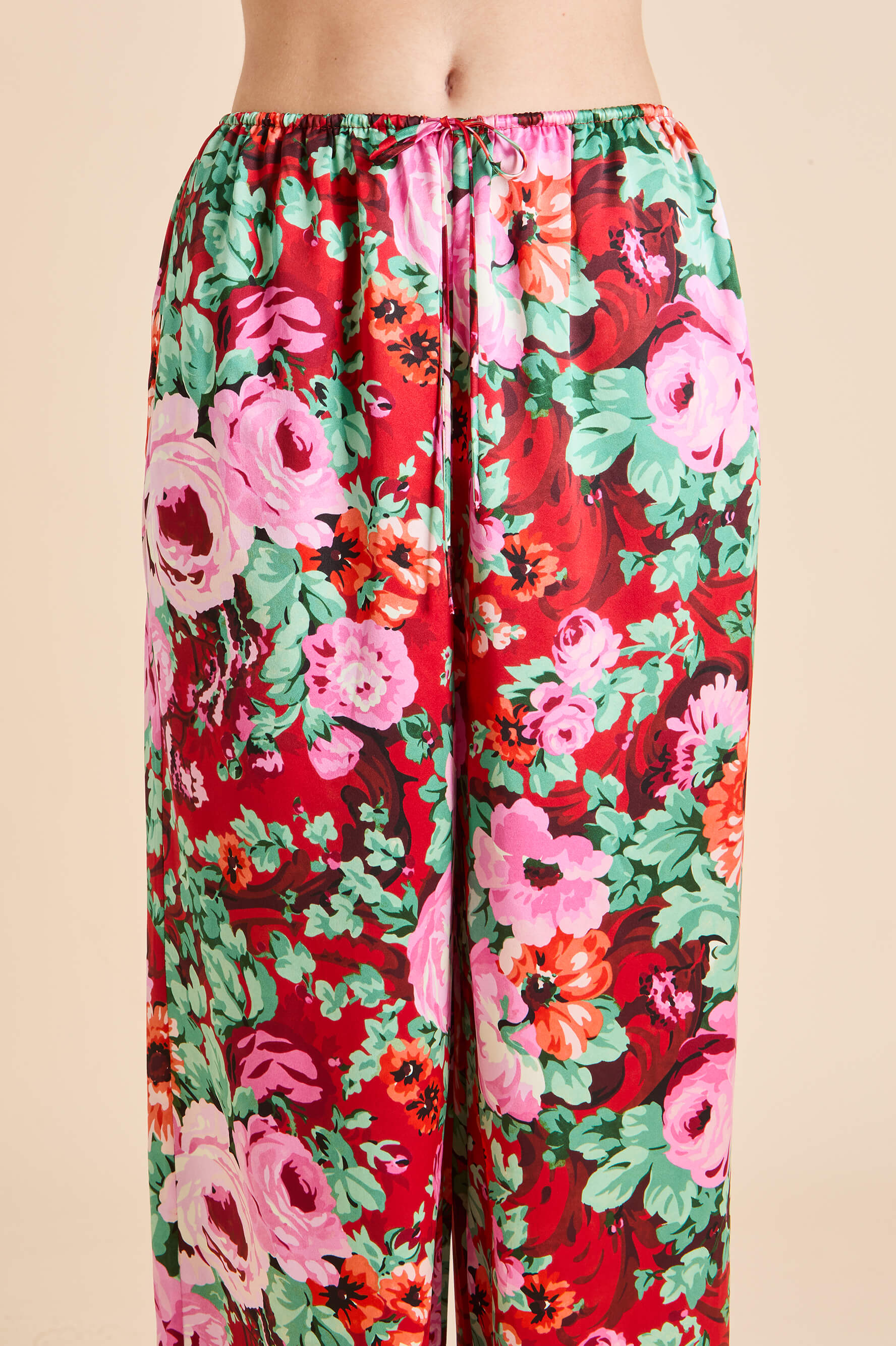 Bliss Moulin Red Floral Camisole Set in Silk Satin