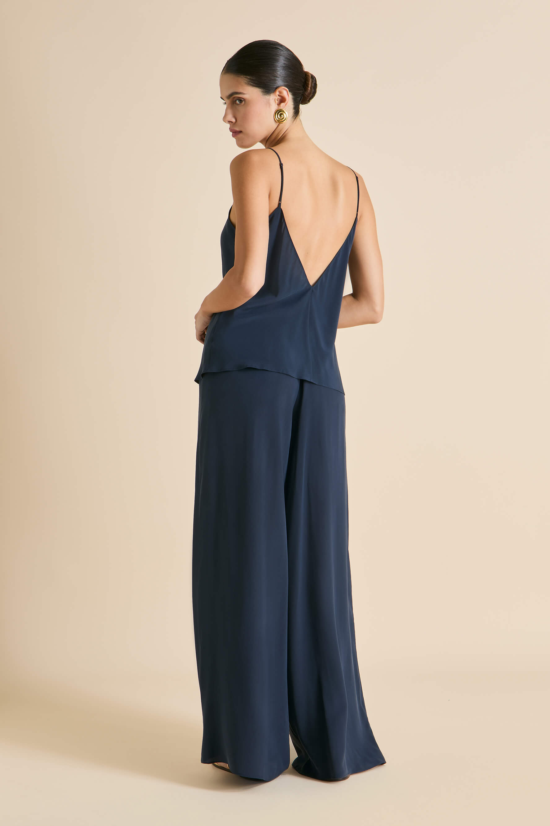 bliss navy camisole set in silk crpe de chine 