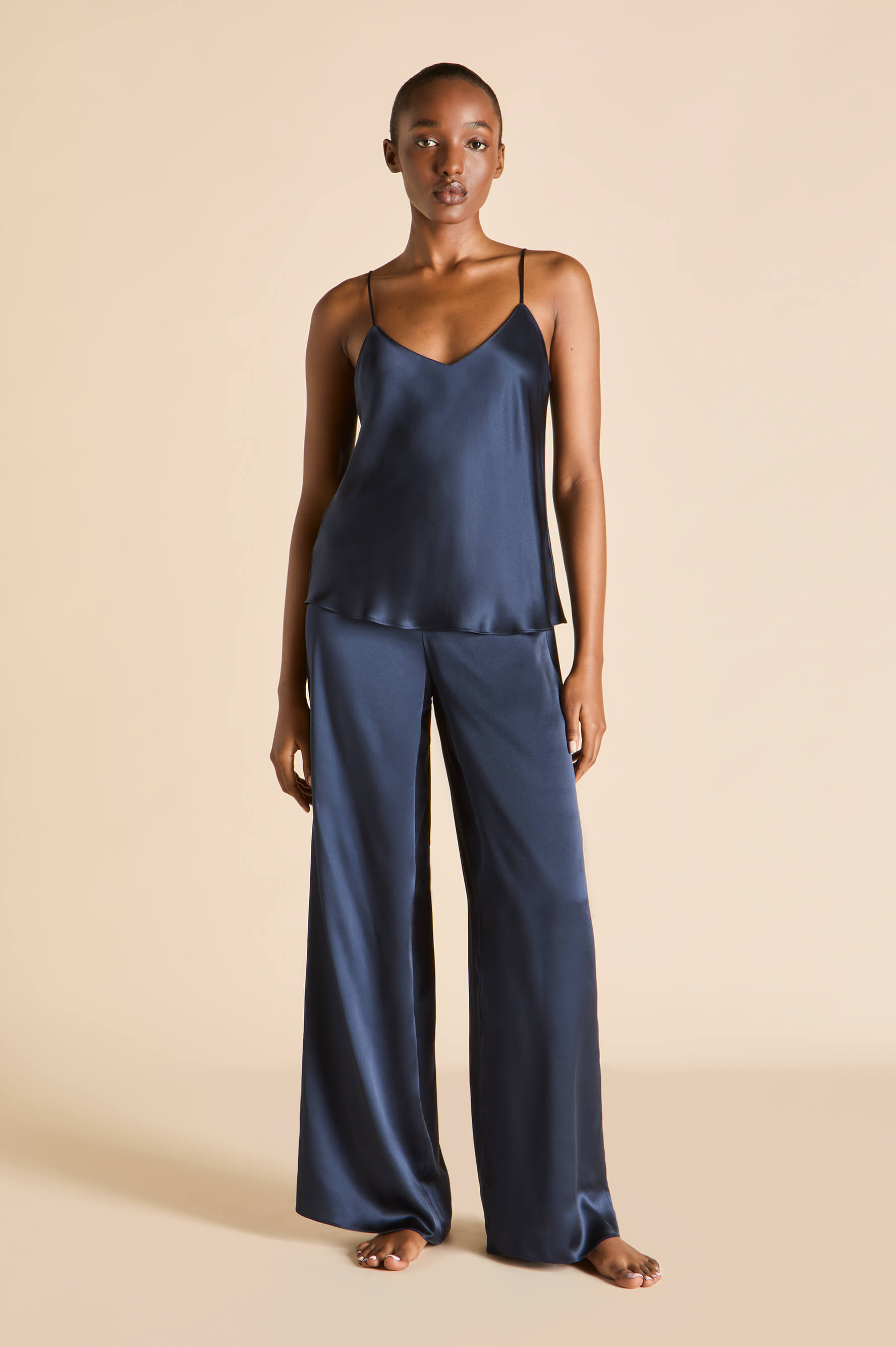 Bliss Navy Camisole Set in Silk Satin