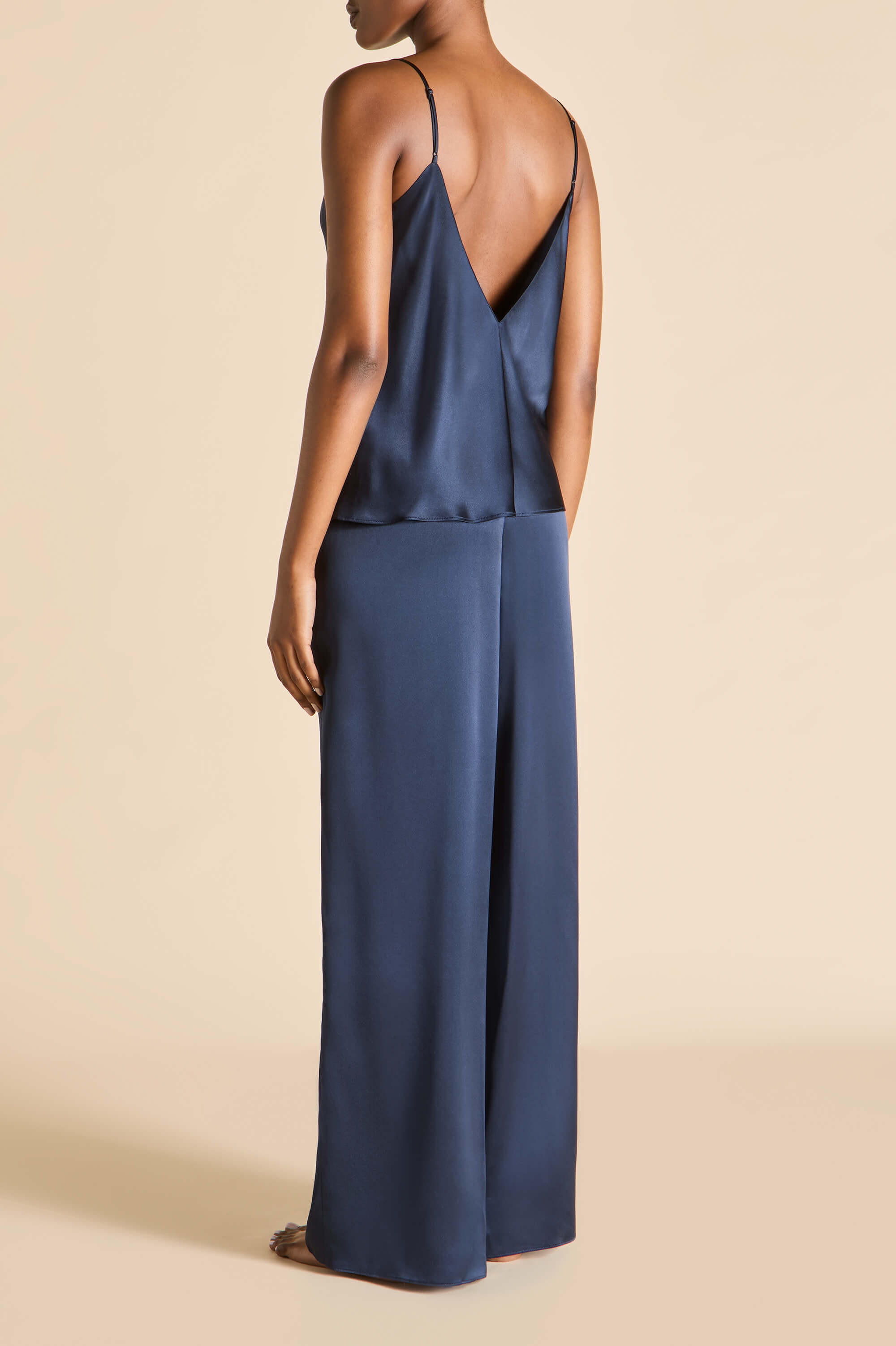 Bliss Navy Camisole set in Silk Satin | Olivia von Halle