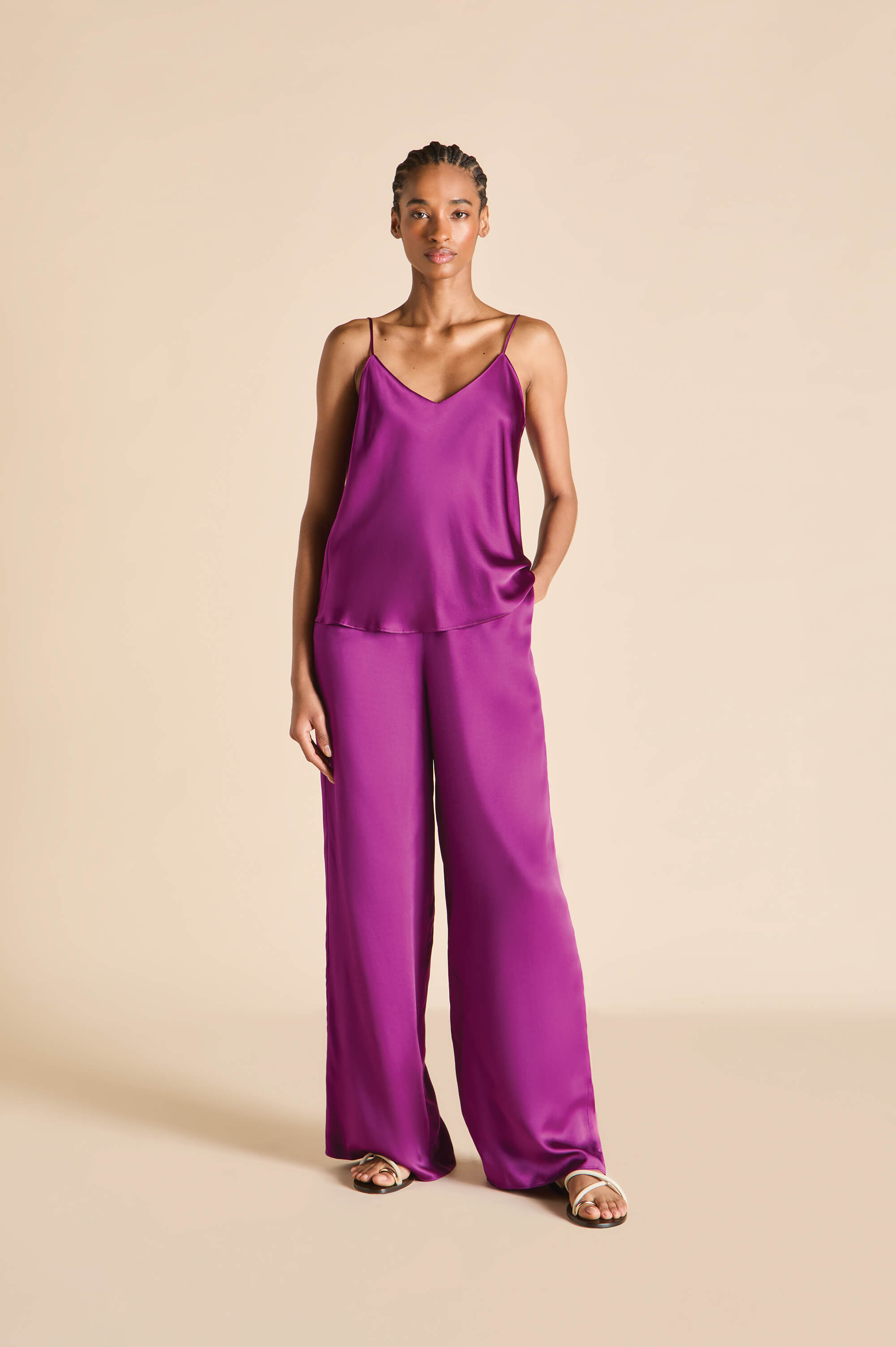Bliss Plum Camisole Set in Silk Satin | Olivia von Halle