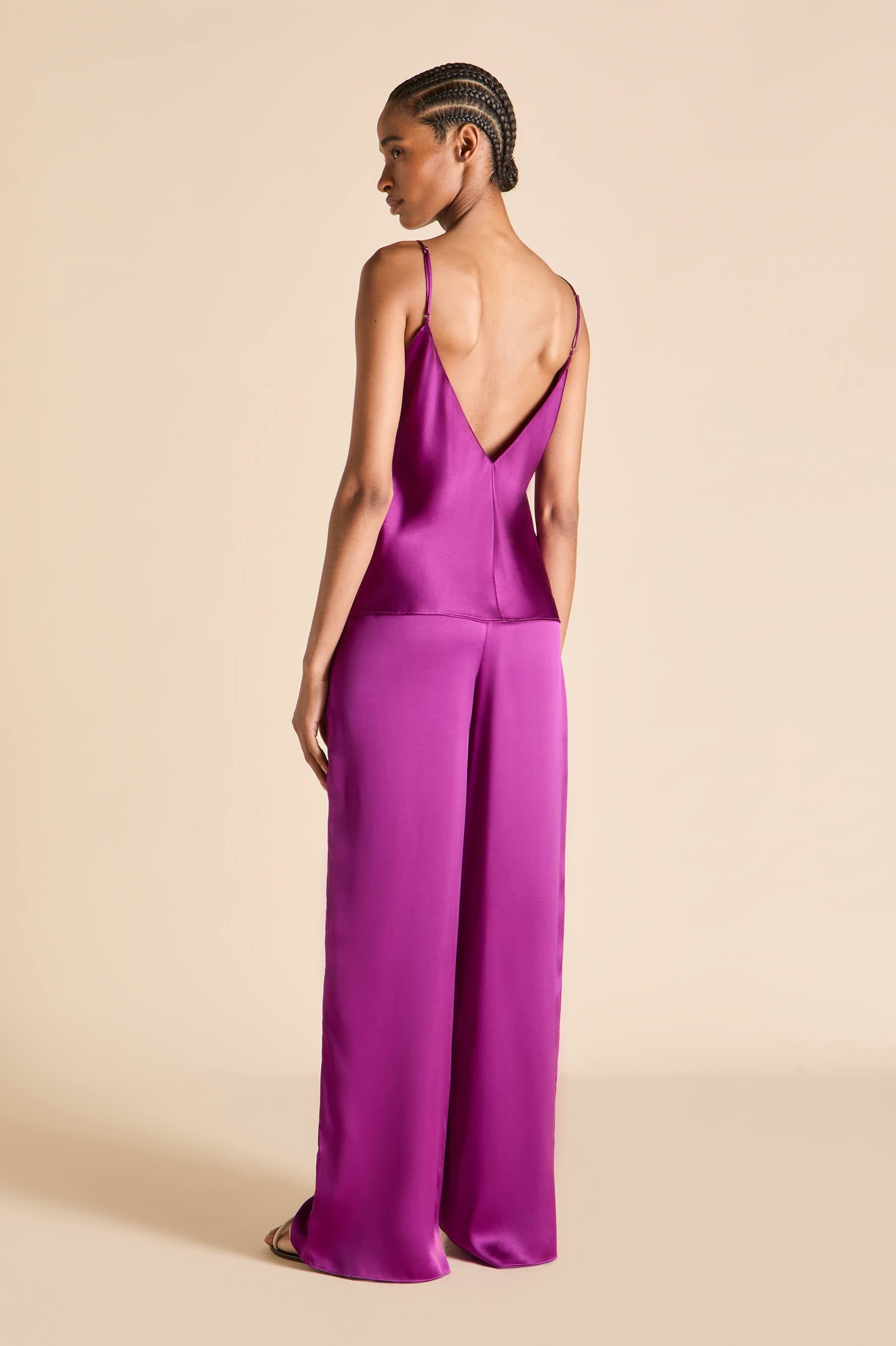 bliss plum camisole set in silk satin 