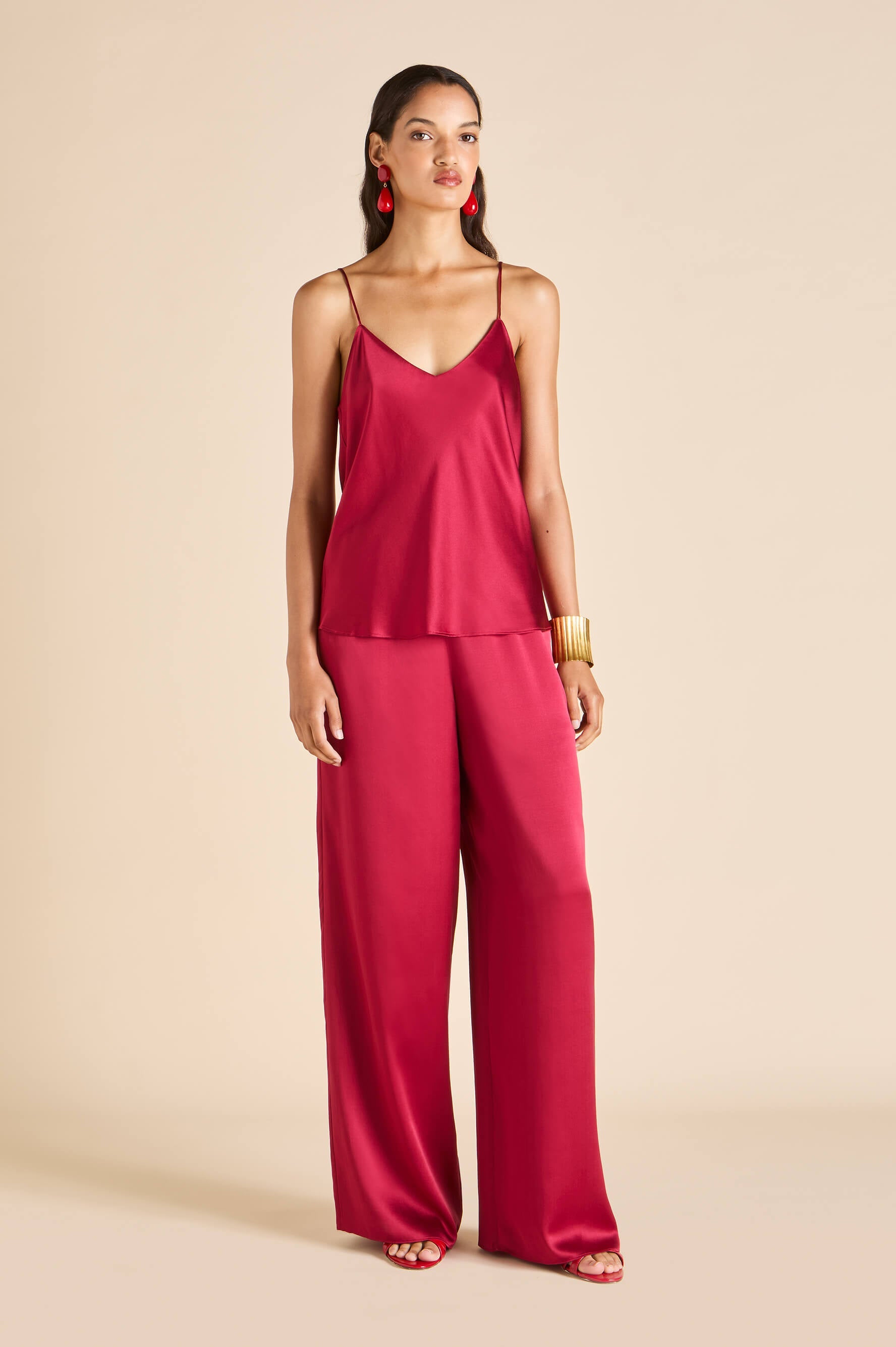 Bliss Russet Red Camisole Set in Silk Satin