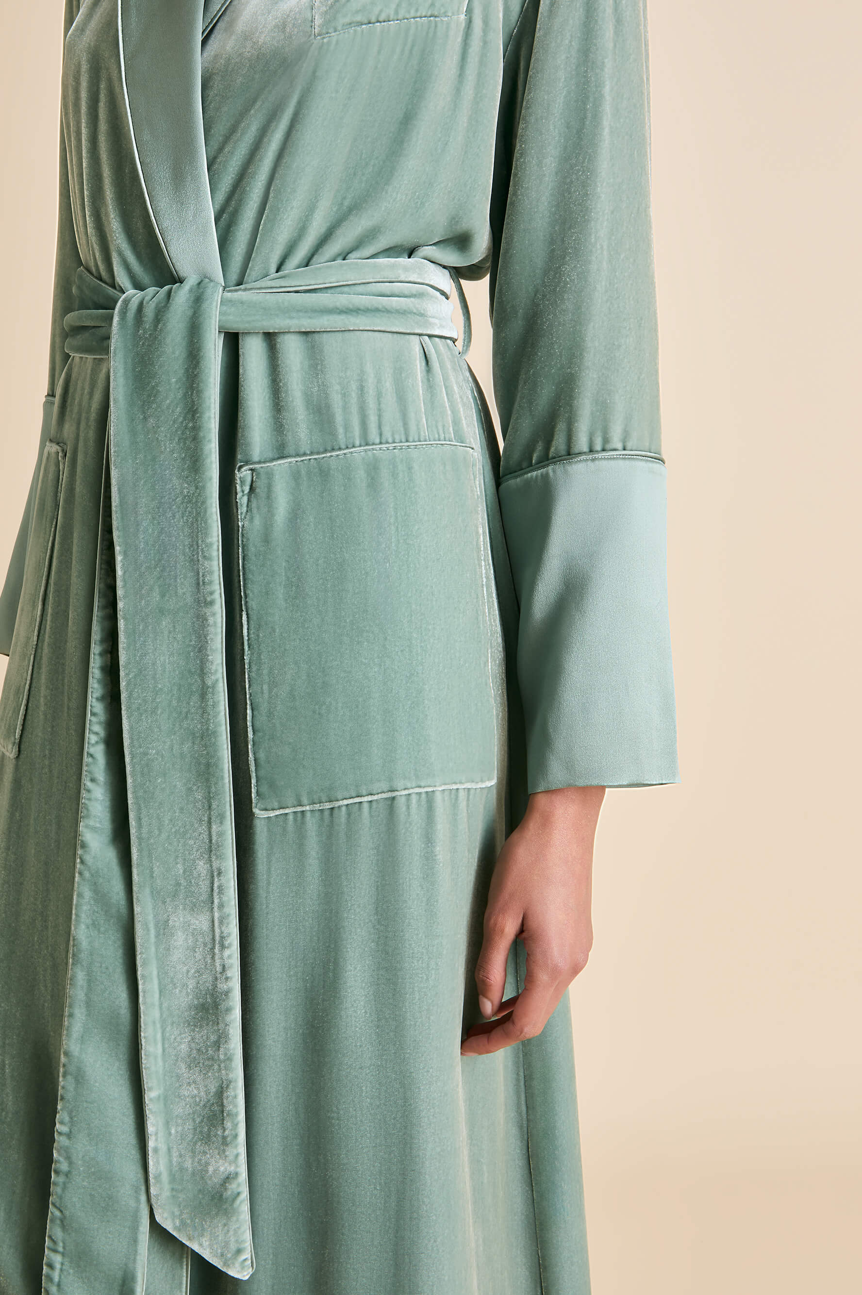 Capability Ash Green Robe in Silk Velvet