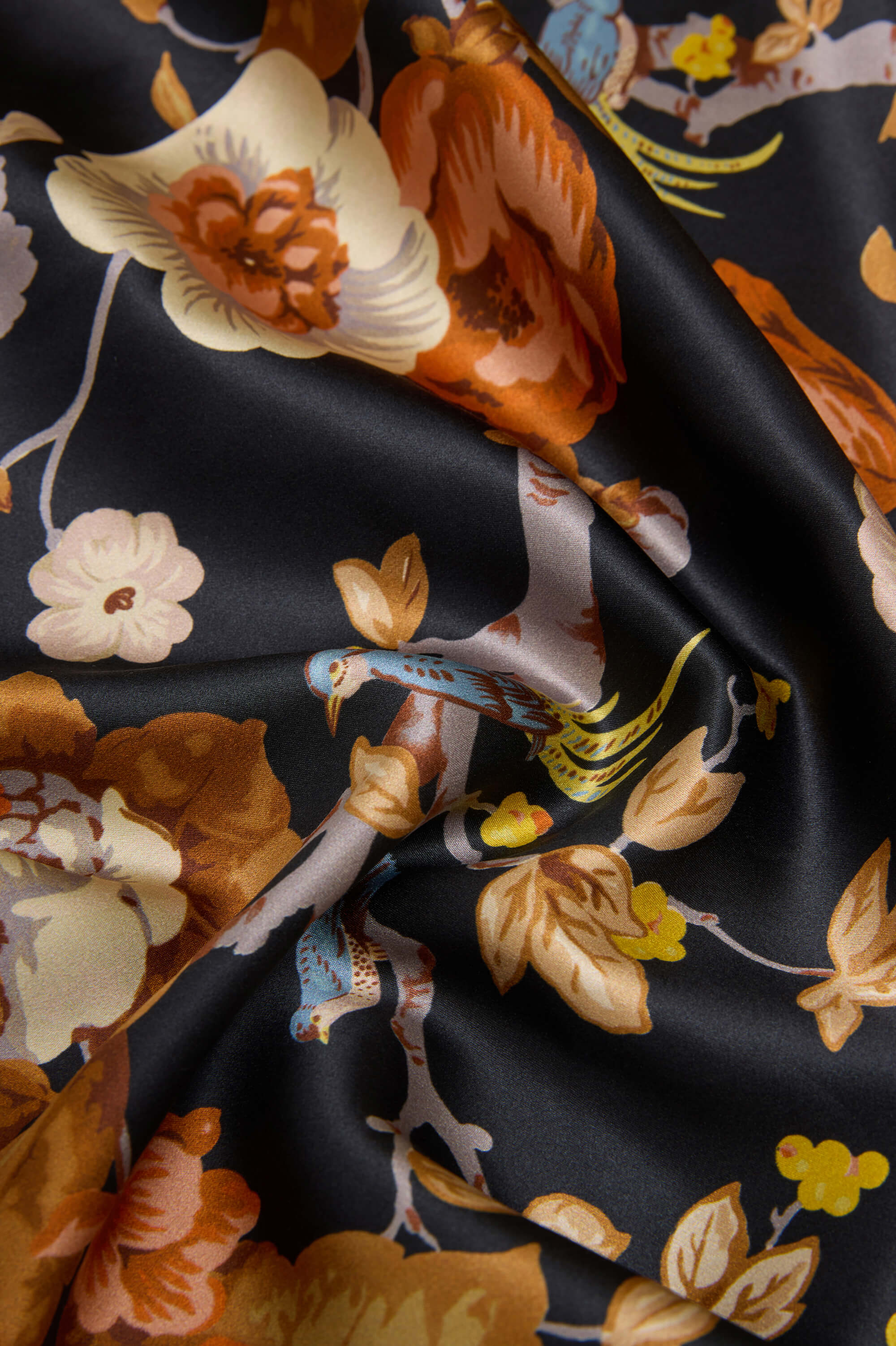 Capability Evora Black Floral Robe in Silk Satin