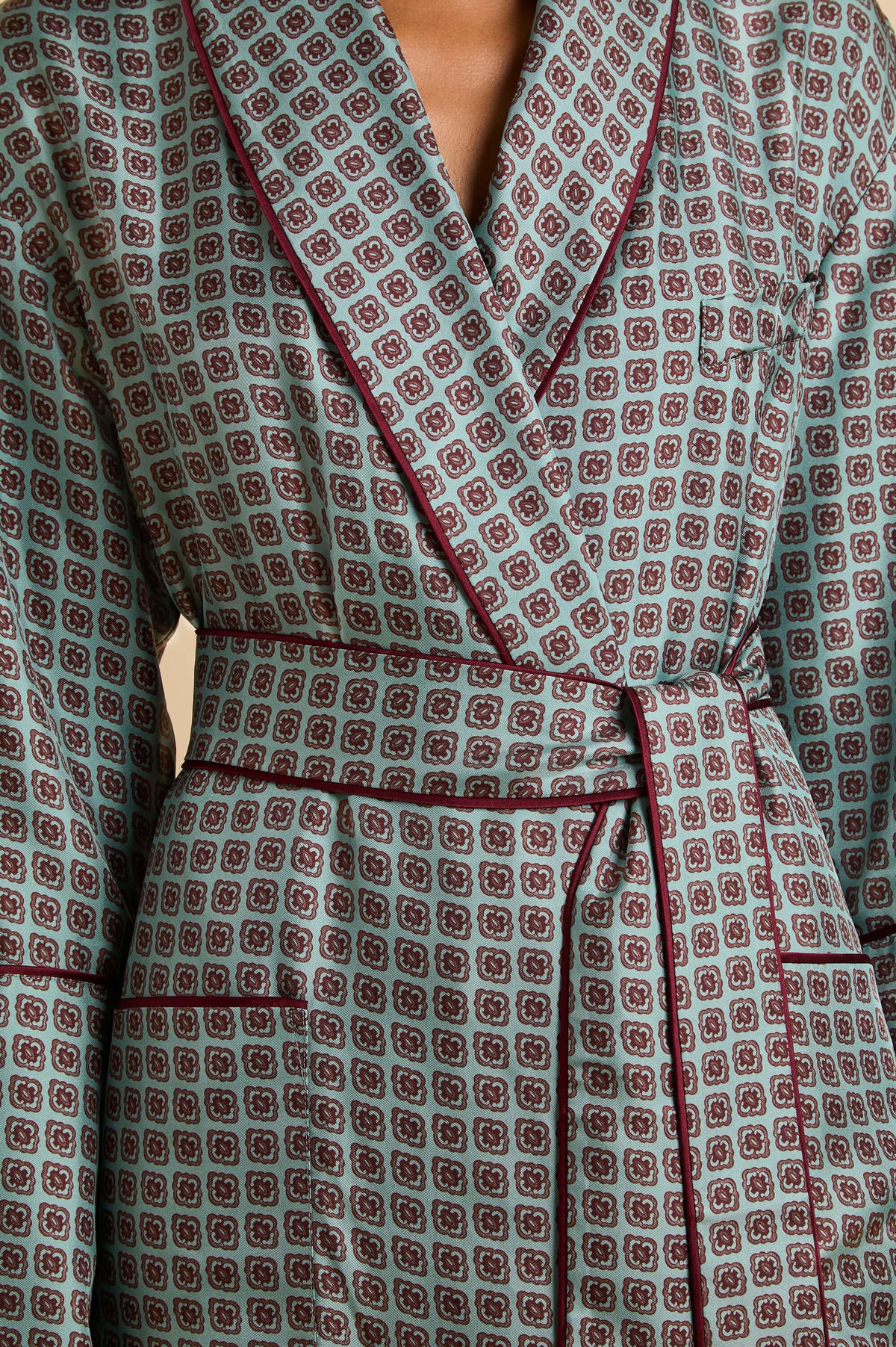 capability lazuli grey geometric robe in silk twill 